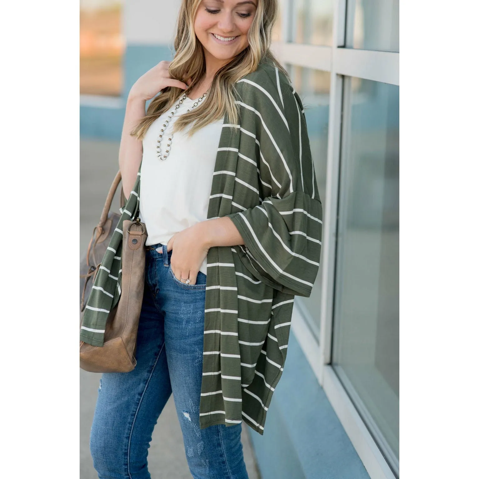 Poncho Style Striped Cardigan