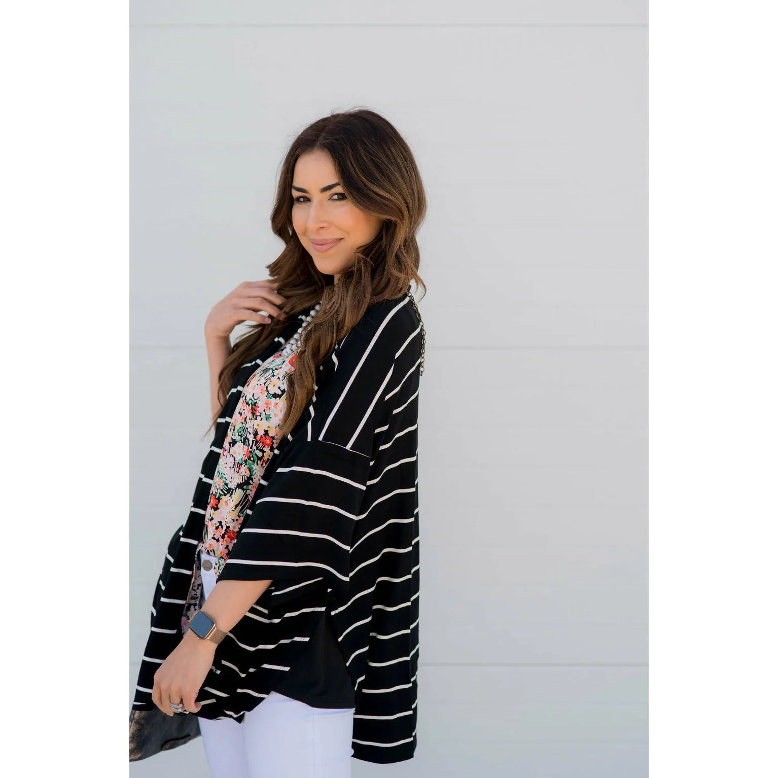 Poncho Style Striped Cardigan