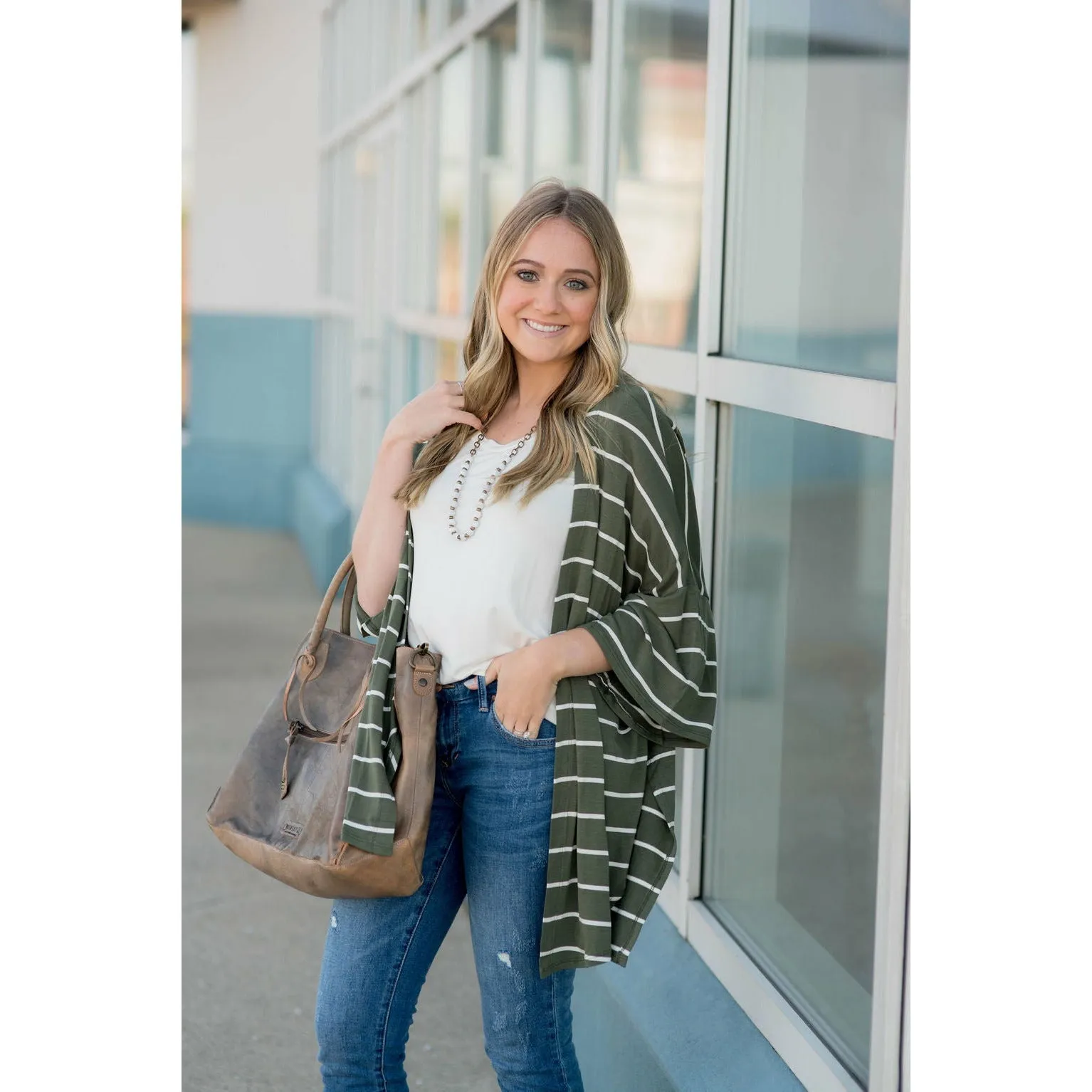 Poncho Style Striped Cardigan