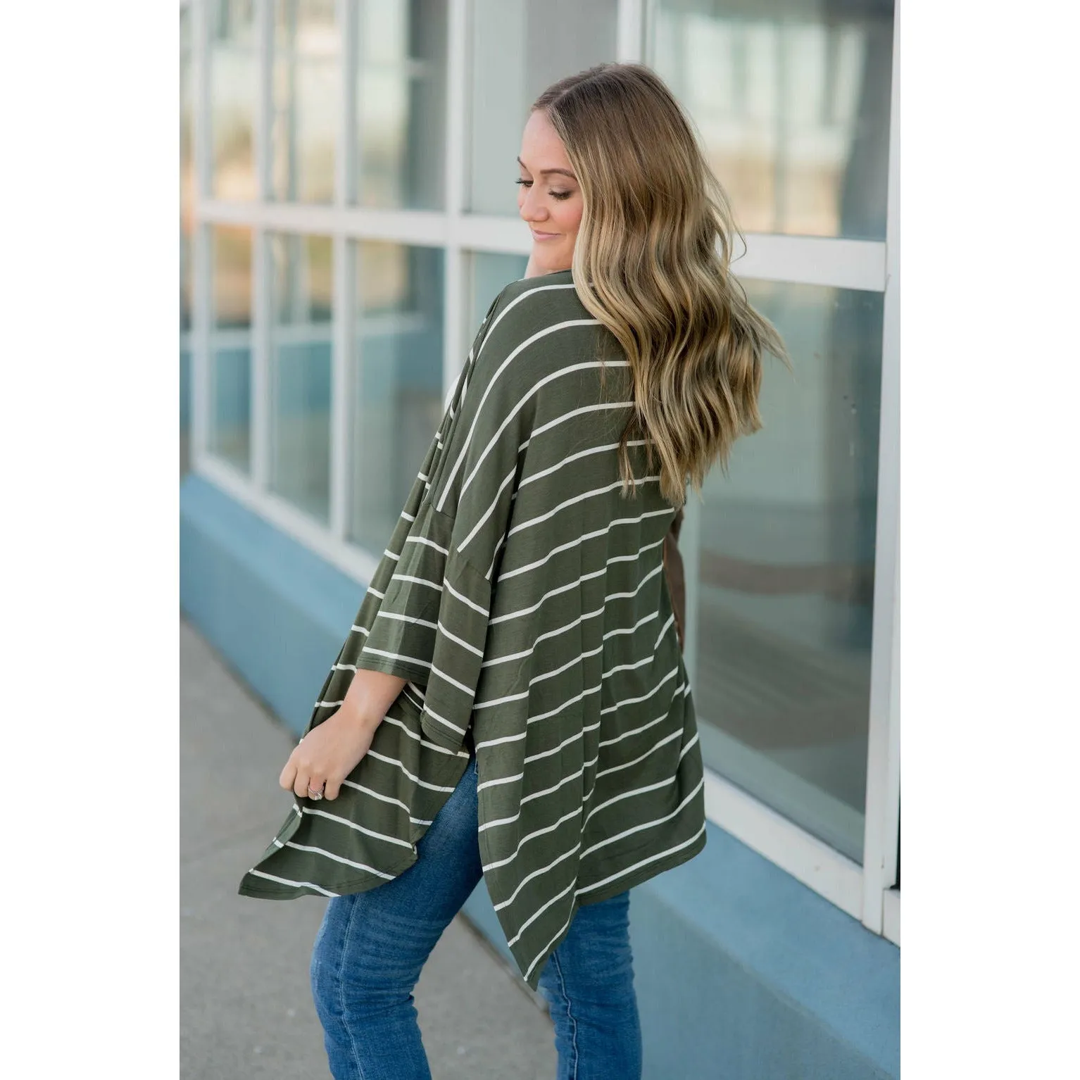 Poncho Style Striped Cardigan