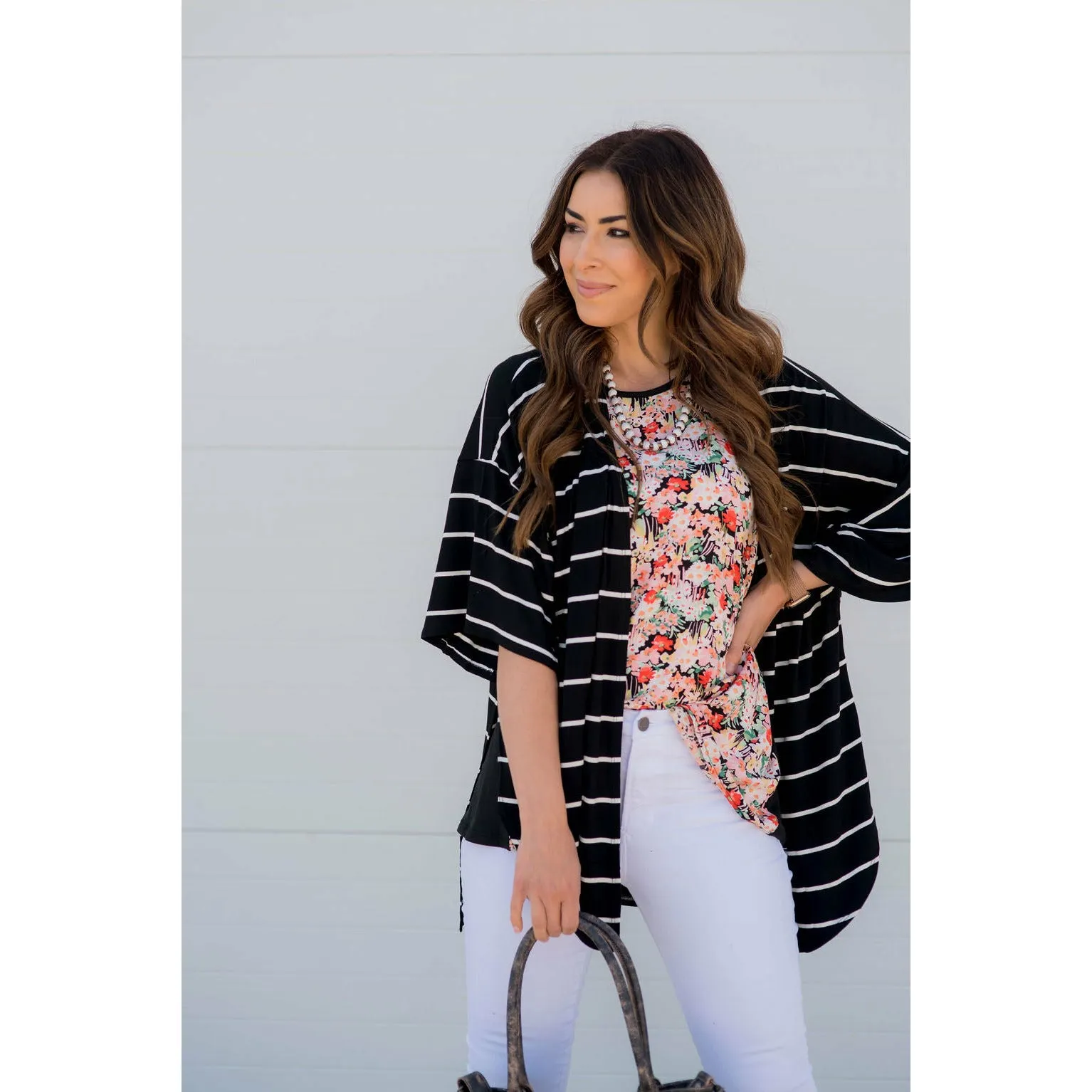 Poncho Style Striped Cardigan