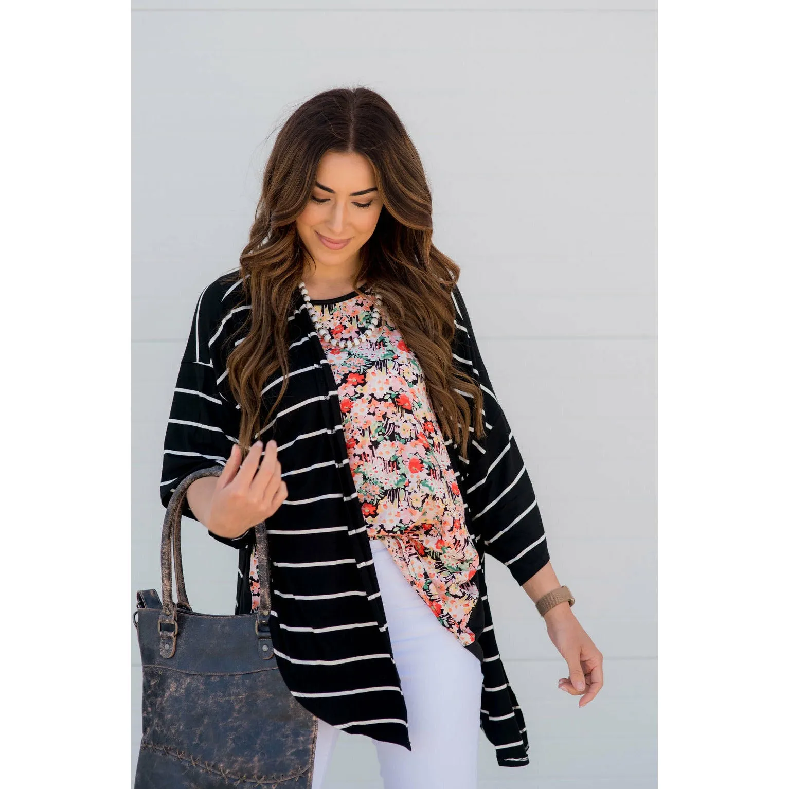 Poncho Style Striped Cardigan