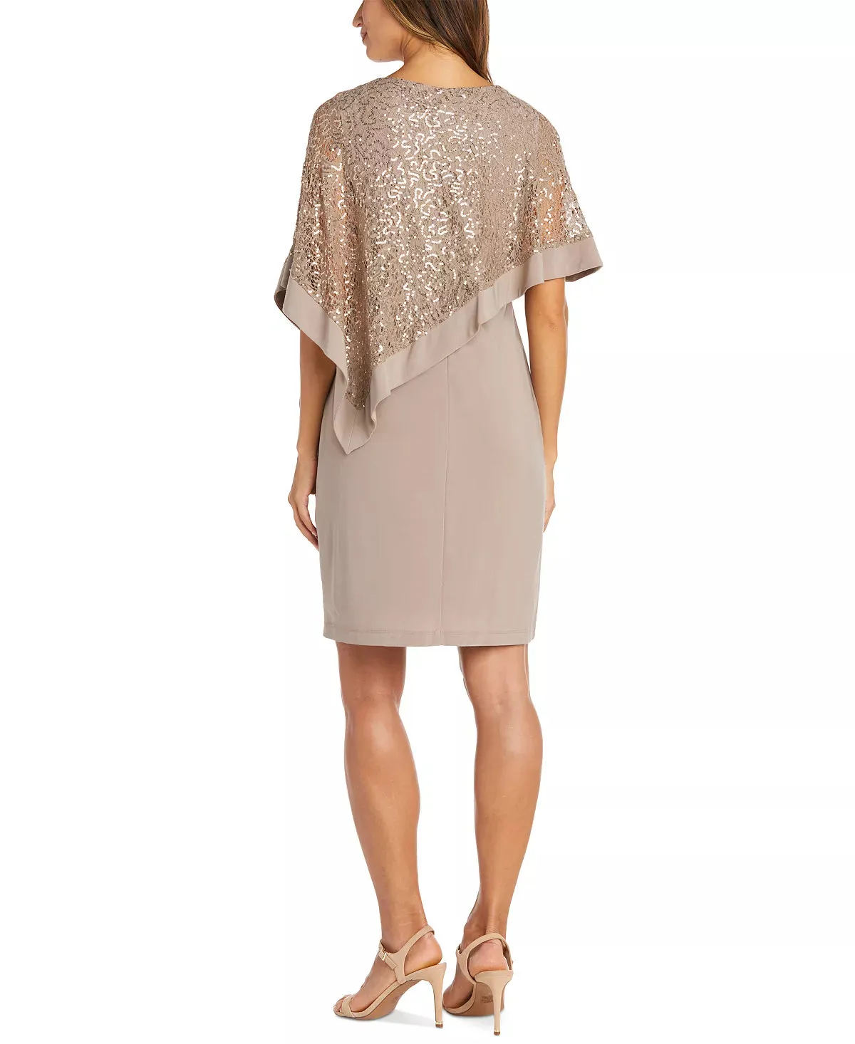 R & M Richards Petite Sequined Cape Sheath Dress