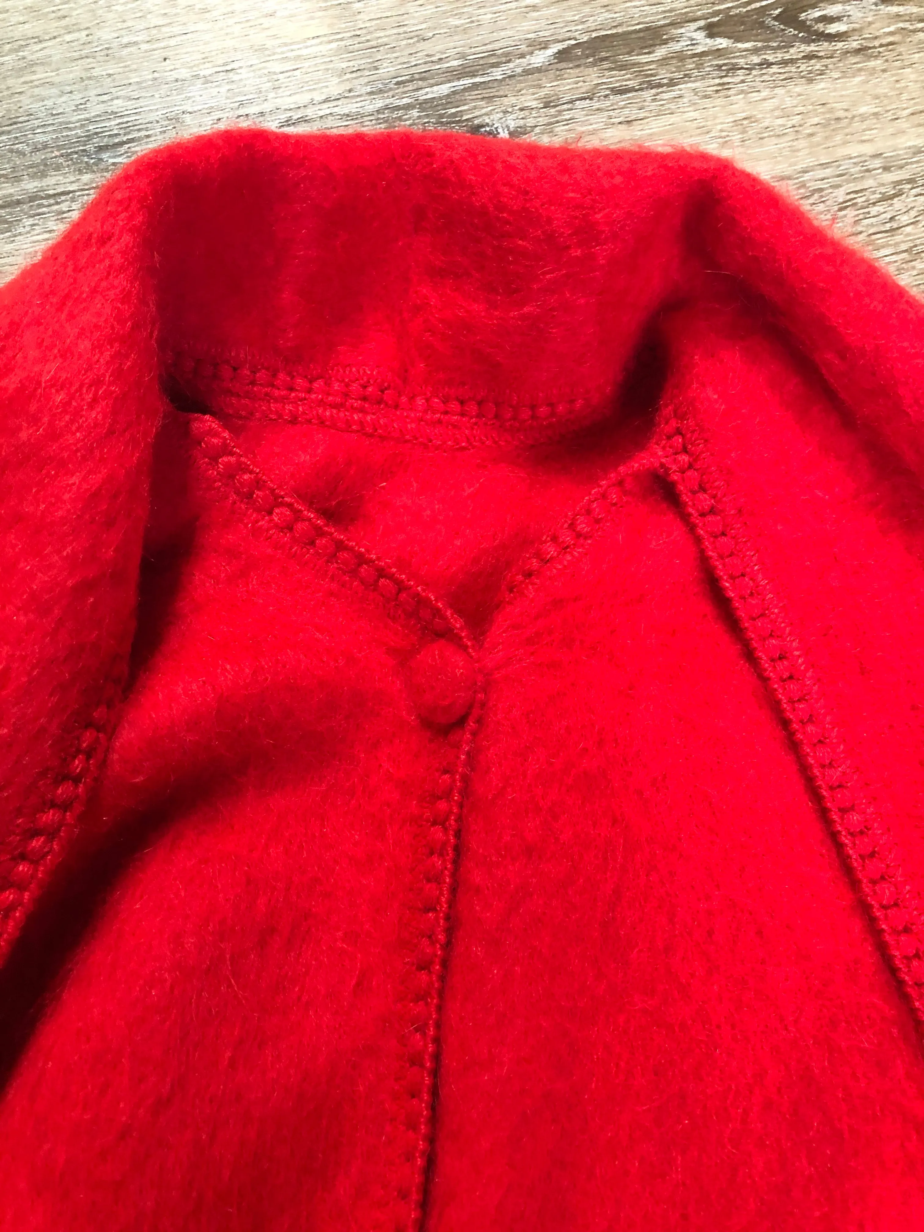 Red Alpaca Wool Cape with Attached Scarf