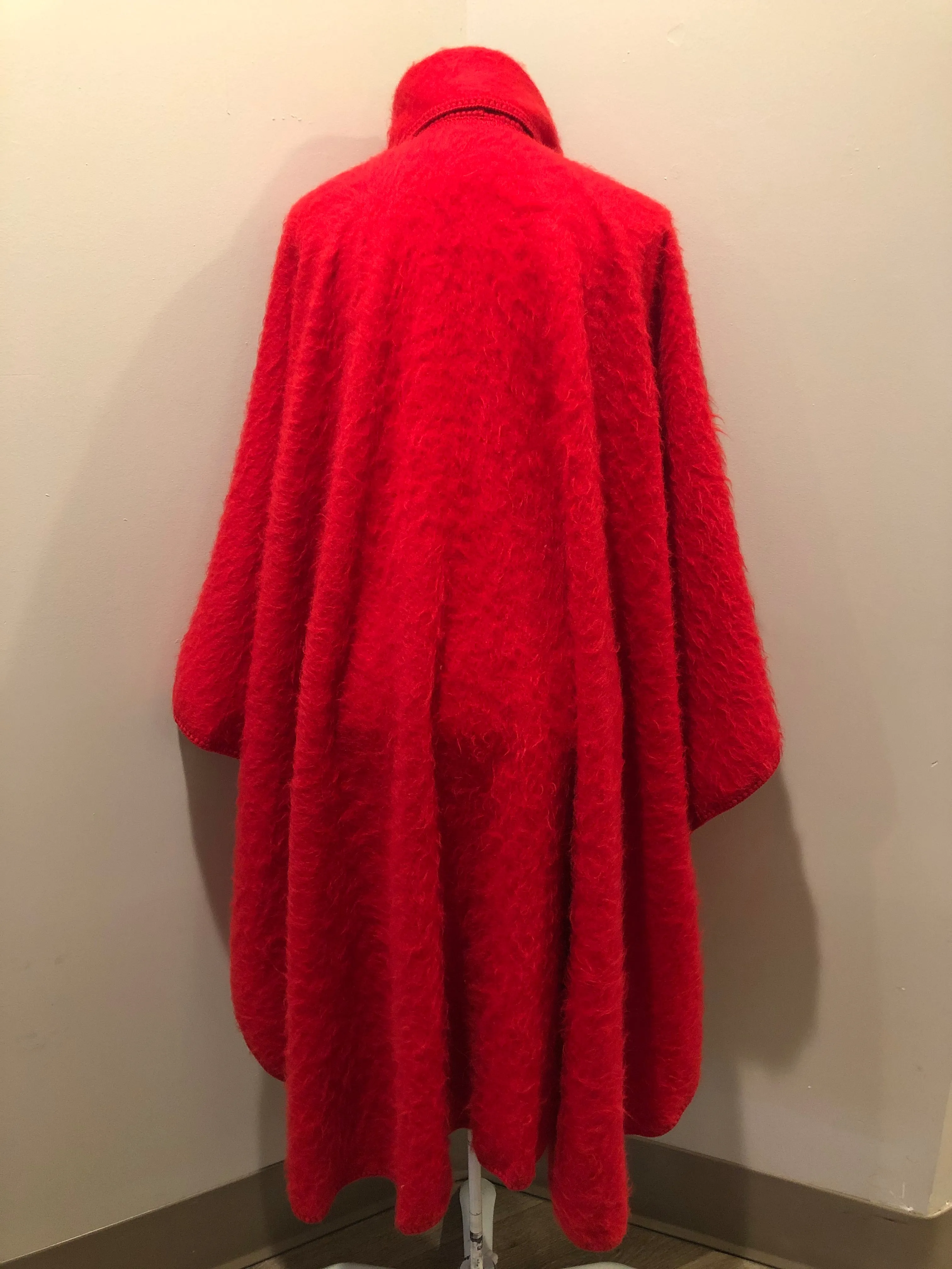 Red Alpaca Wool Cape with Attached Scarf