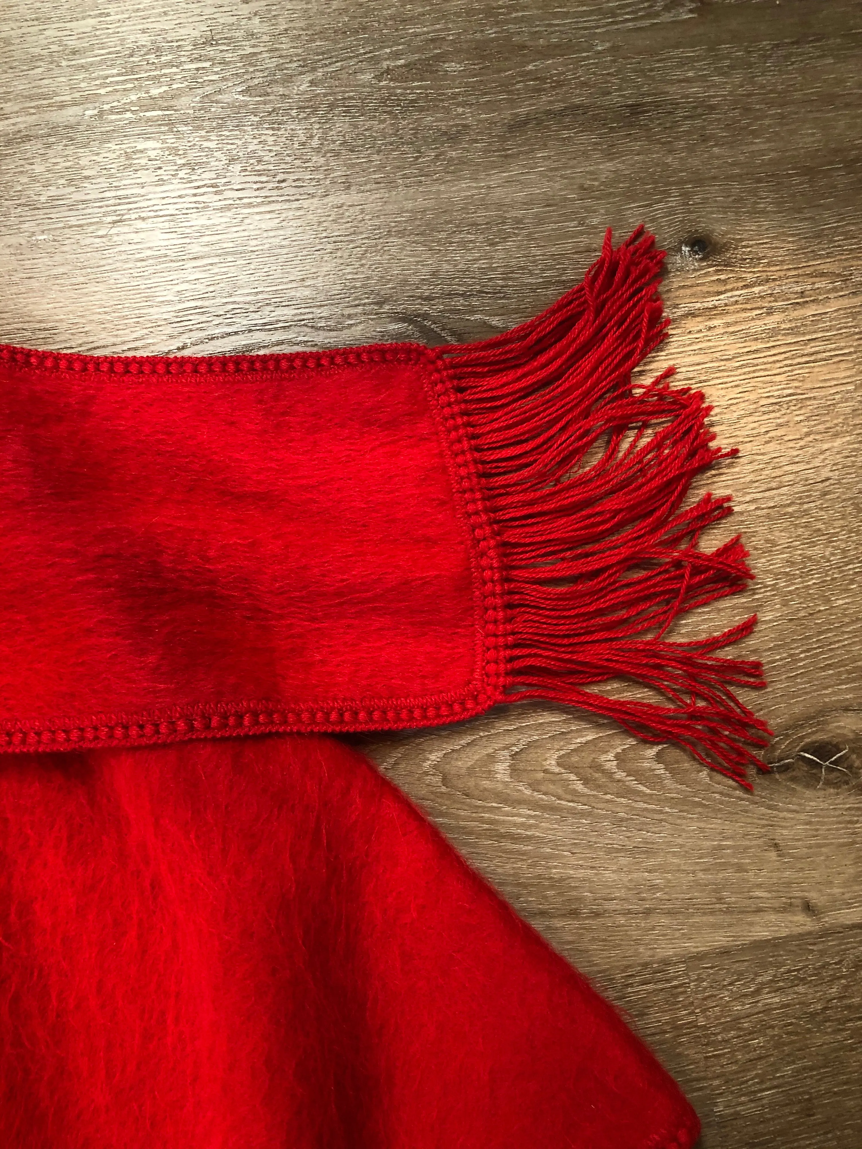 Red Alpaca Wool Cape with Attached Scarf