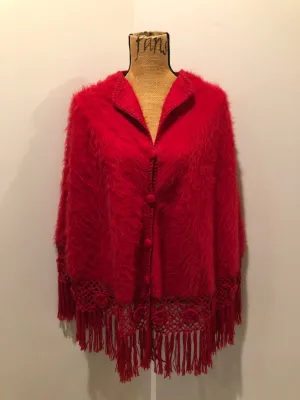 Red Baby Alpaca Wool Poncho, SOLD