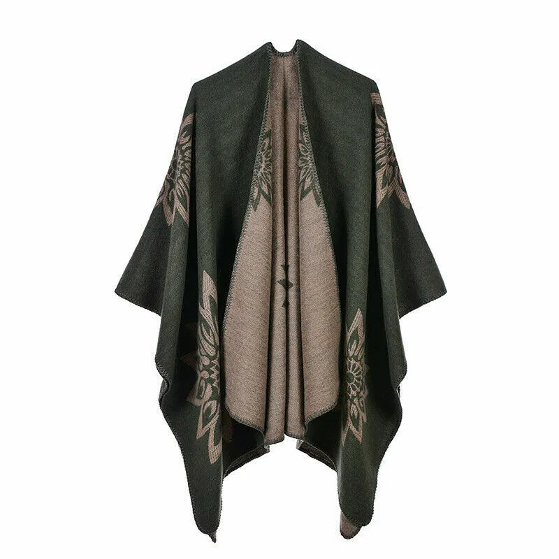 Reversible Flower Print Poncho