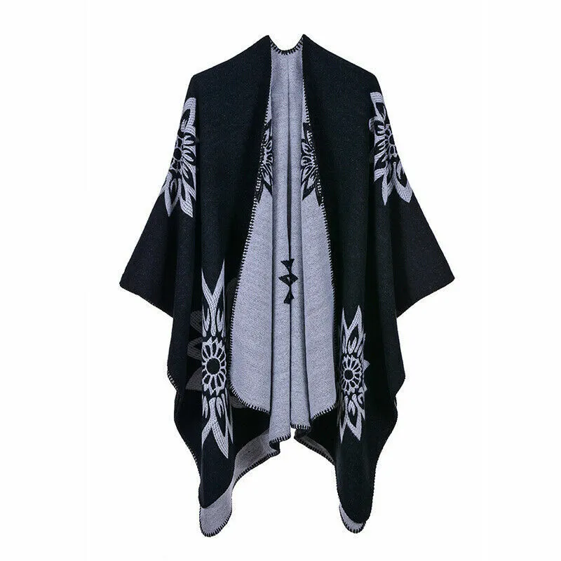 Reversible Flower Print Poncho