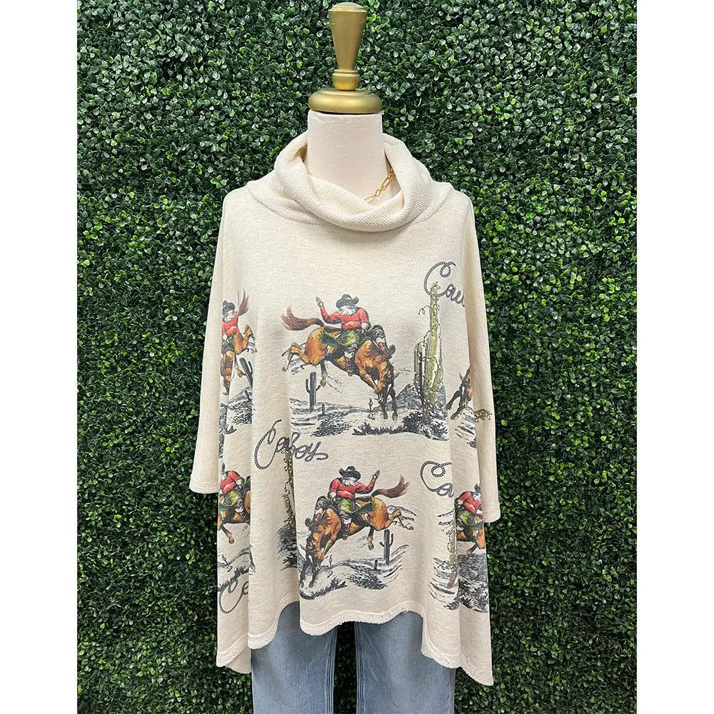 Rodeo Cowboy Print Poncho