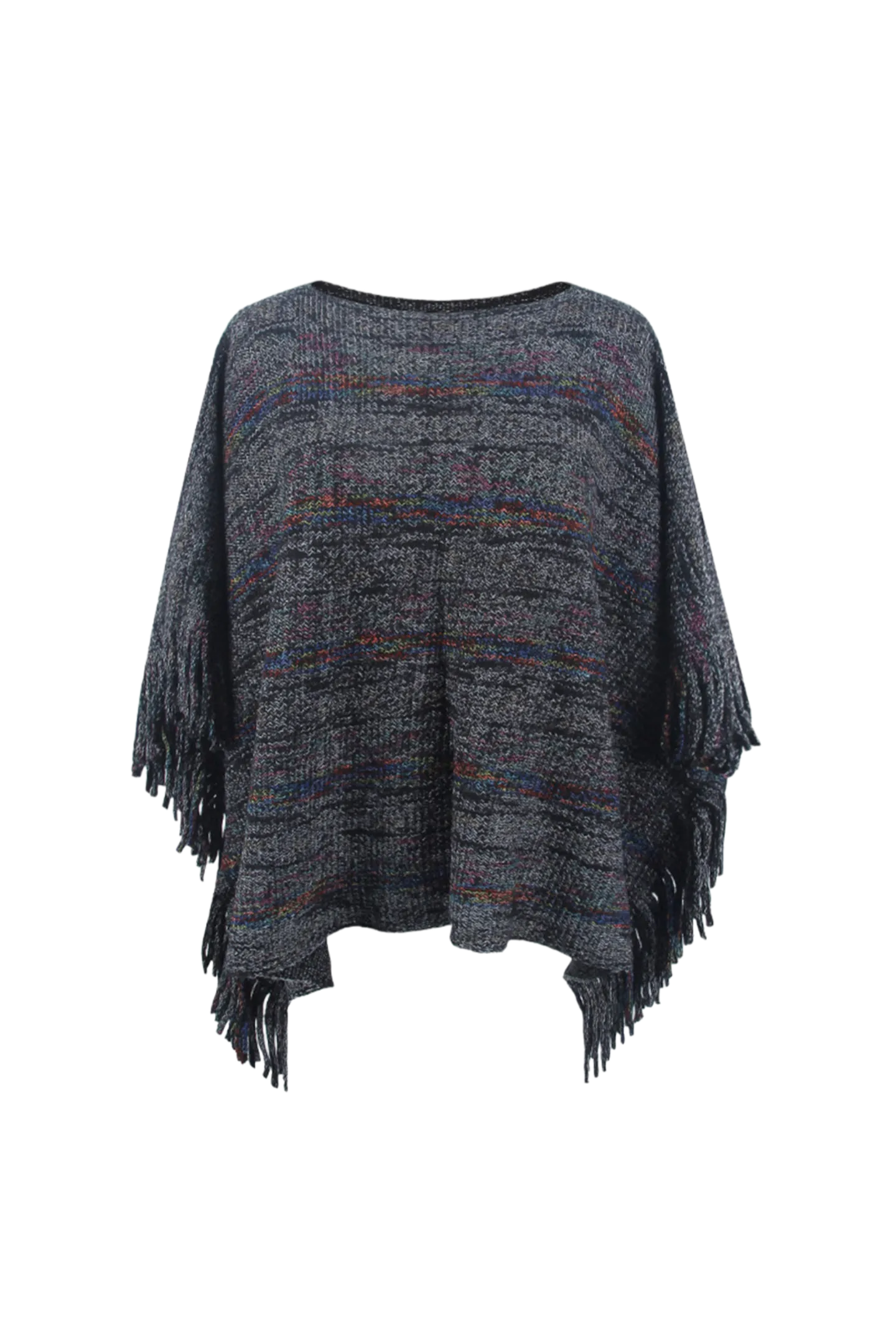 Round Neck Fringe Detail Sleeve Poncho