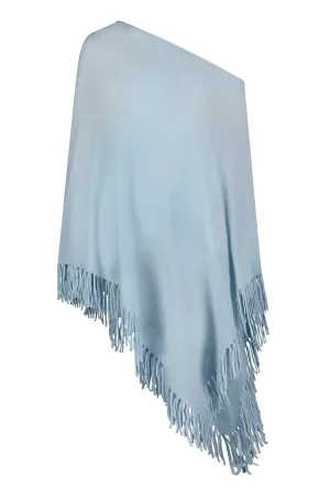 Ruana Fringe Poncho - Baby Blue