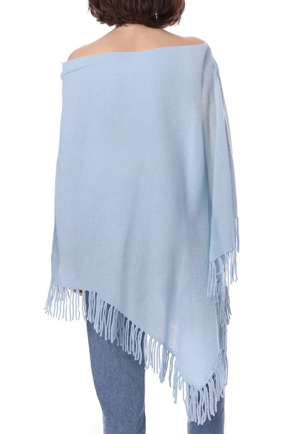 Ruana Fringe Poncho - Baby Blue