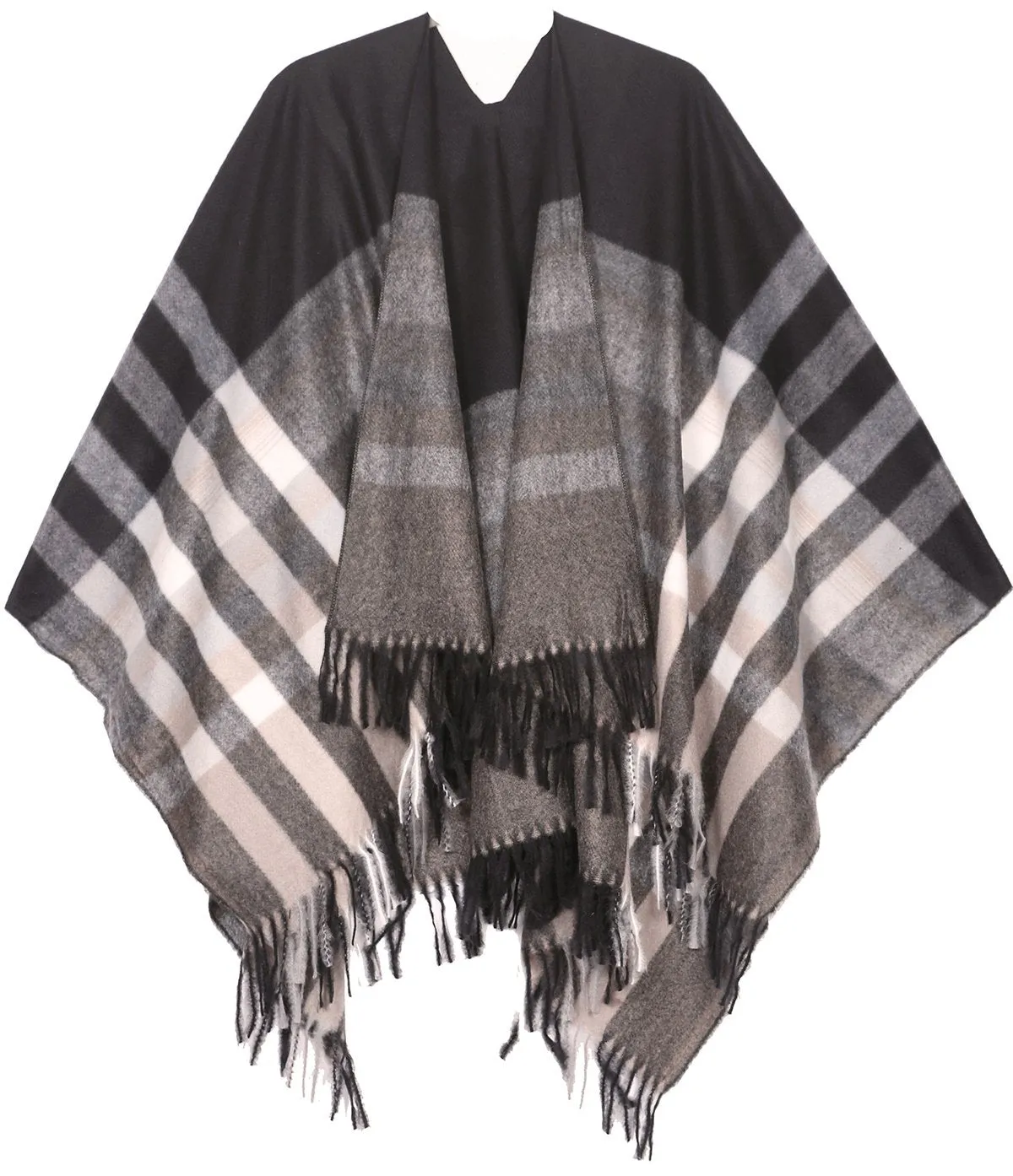 Sakkas Avi Women's Reversible Open Front Poncho Cardigan Ruana Cape Shawl W/Fringe