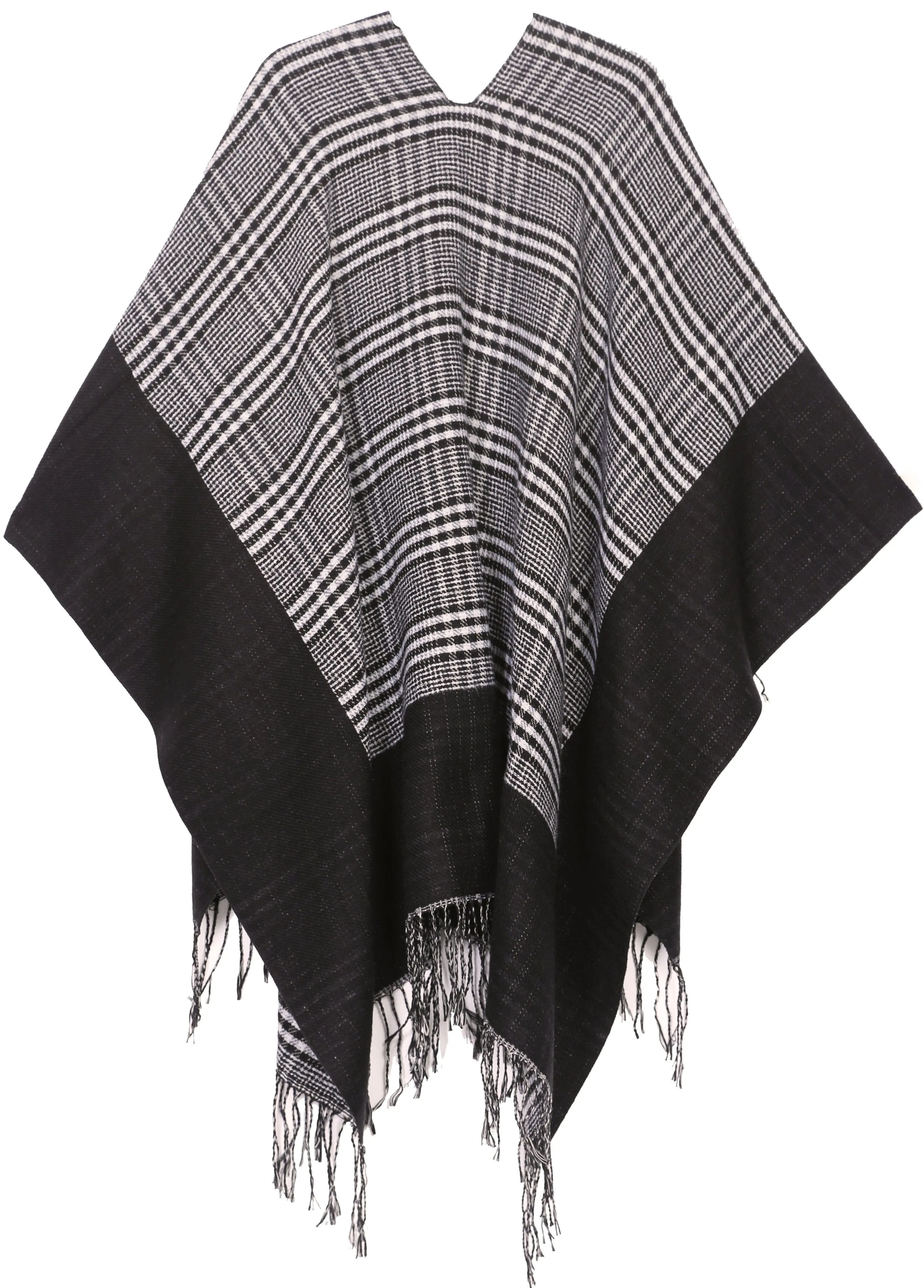 Sakkas Avi Women's Reversible Open Front Poncho Cardigan Ruana Cape Shawl W/Fringe