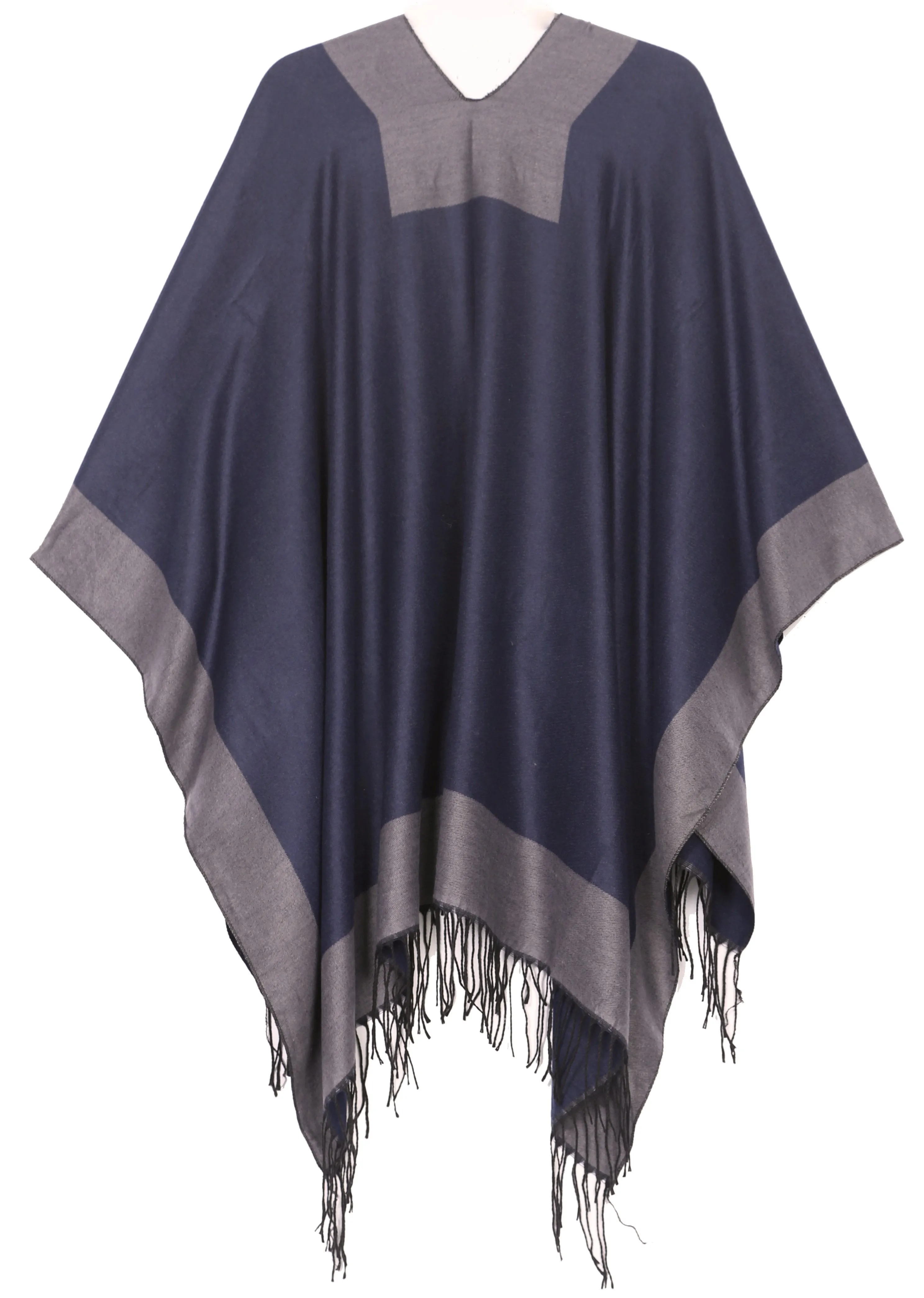 Sakkas Avi Women's Reversible Open Front Poncho Cardigan Ruana Cape Shawl W/Fringe