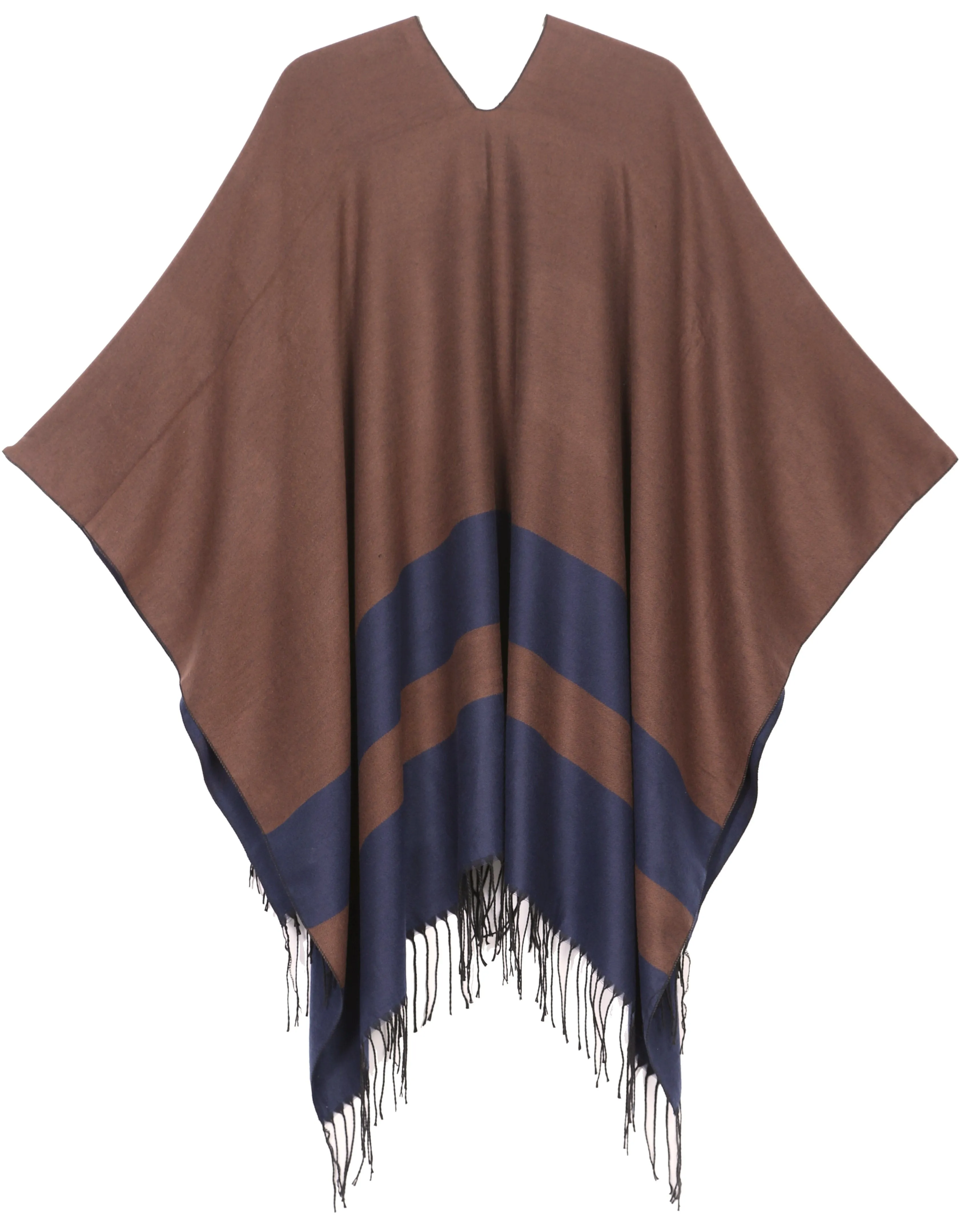 Sakkas Avi Women's Reversible Open Front Poncho Cardigan Ruana Cape Shawl W/Fringe