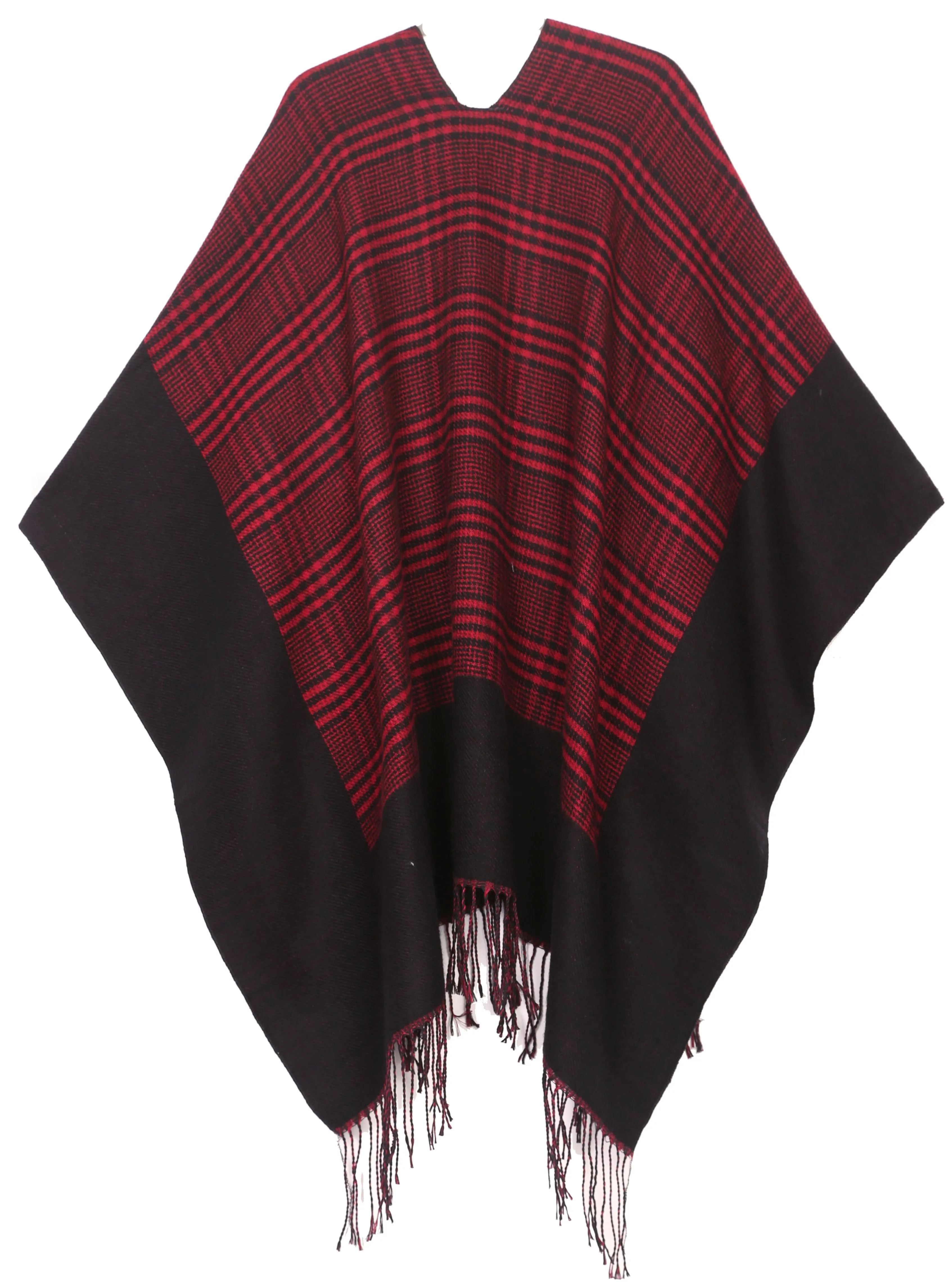 Sakkas Avi Women's Reversible Open Front Poncho Cardigan Ruana Cape Shawl W/Fringe