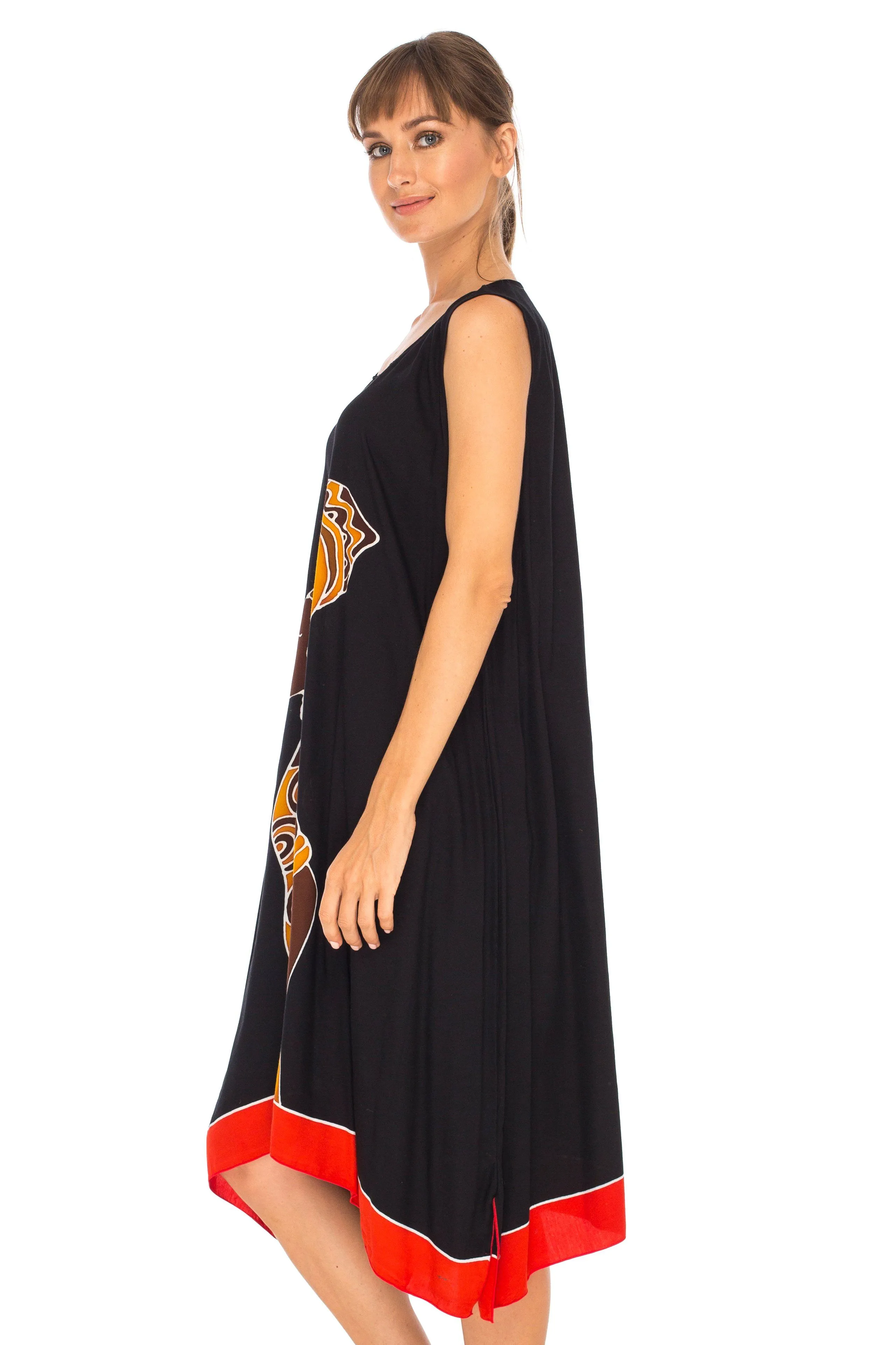 SHU-SHI Women's Poncho Dress | Hand Painted Tribal Design Beach Cover Up  Plus Size Short Swing Dress