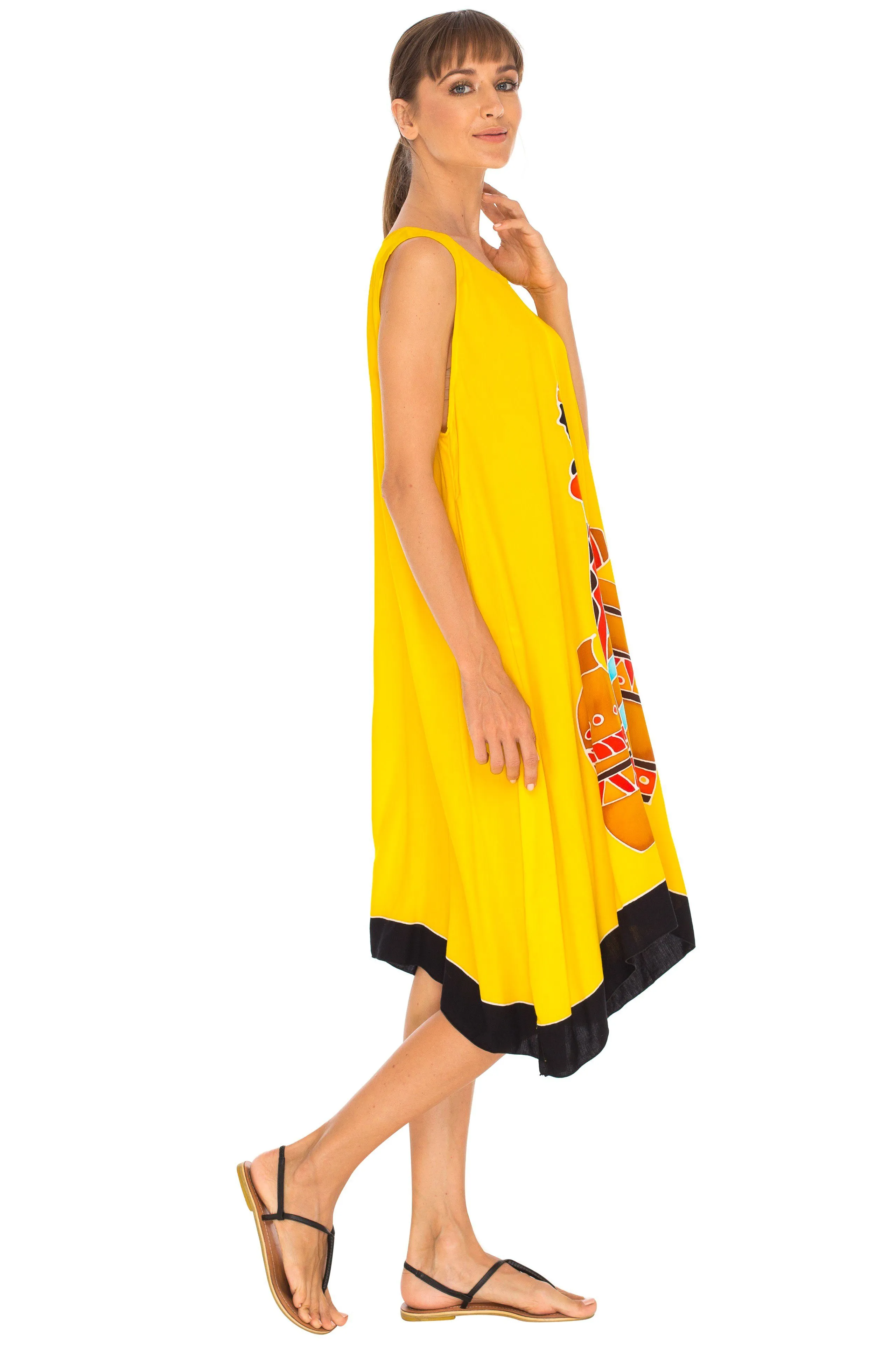 SHU-SHI Women's Poncho Dress | Hand Painted Tribal Design Beach Cover Up  Plus Size Short Swing Dress