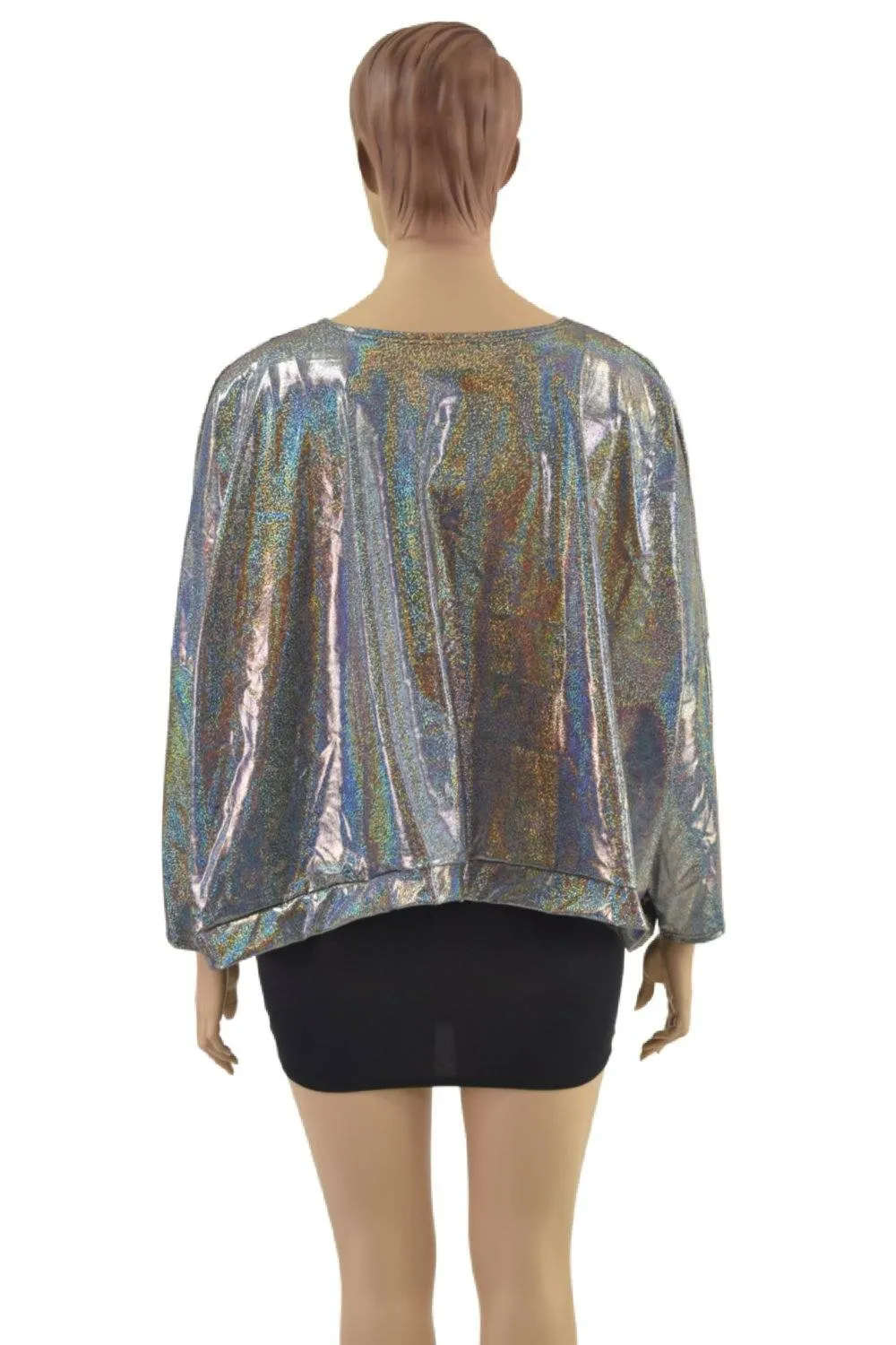 Silver Holographic Long Sleeve Pullover Poncho