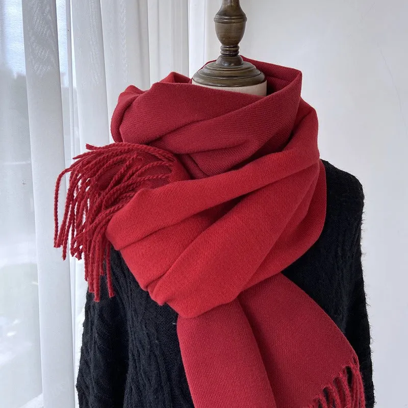 Solid Color Tassel Scarf and Poncho