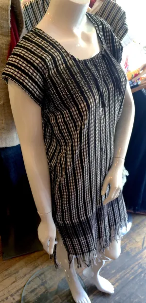 Striped Handwoven Tunic - "huipil de telar" Mitla Black and White Collection