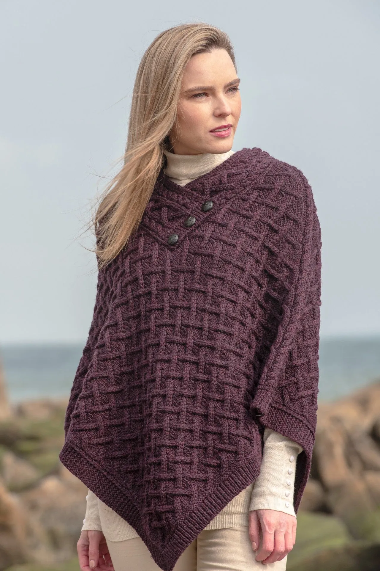 Super Soft Aran Poncho-Purple