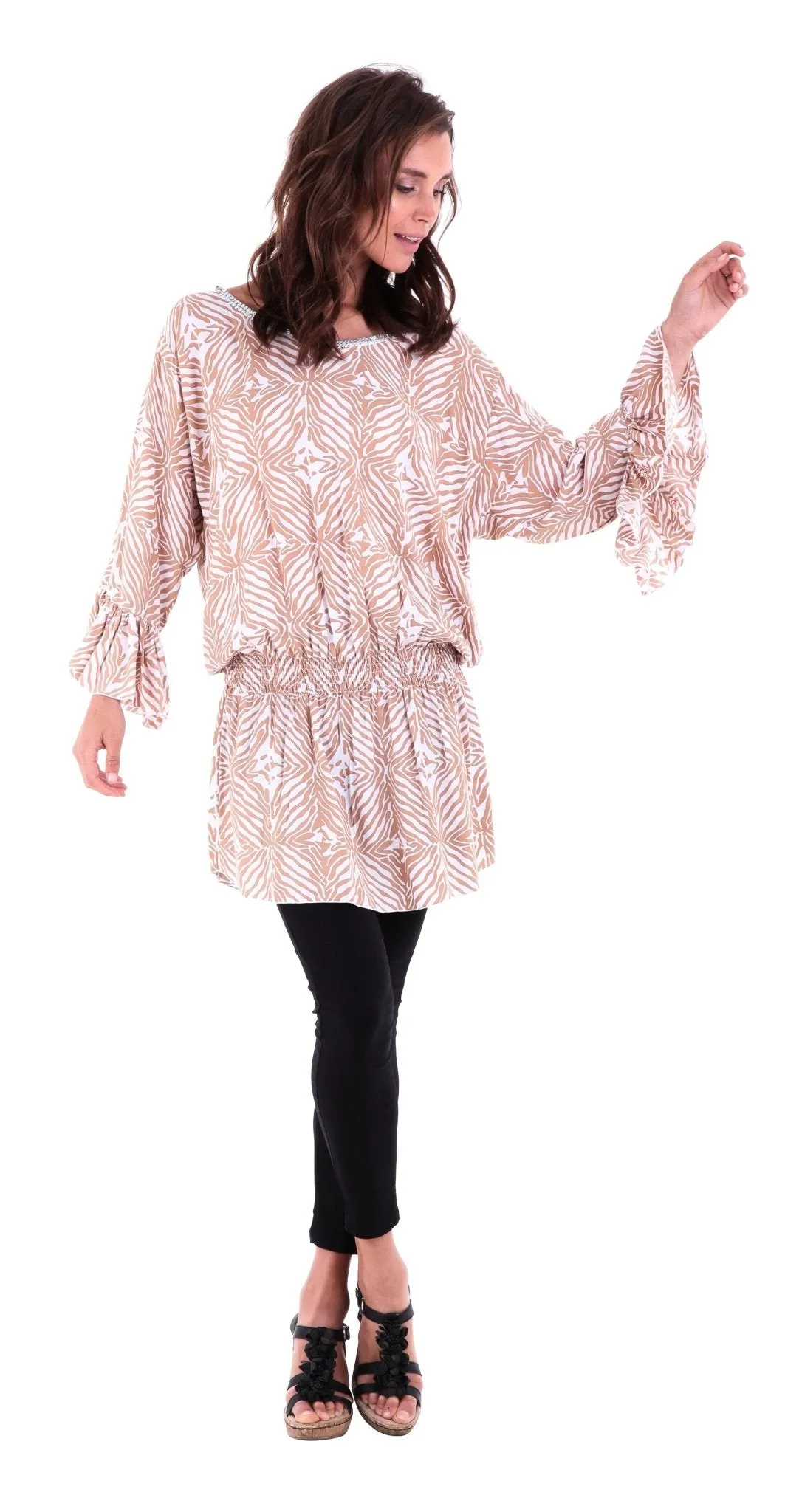 Tunic Top with Hand-Sewn Silver Sequins