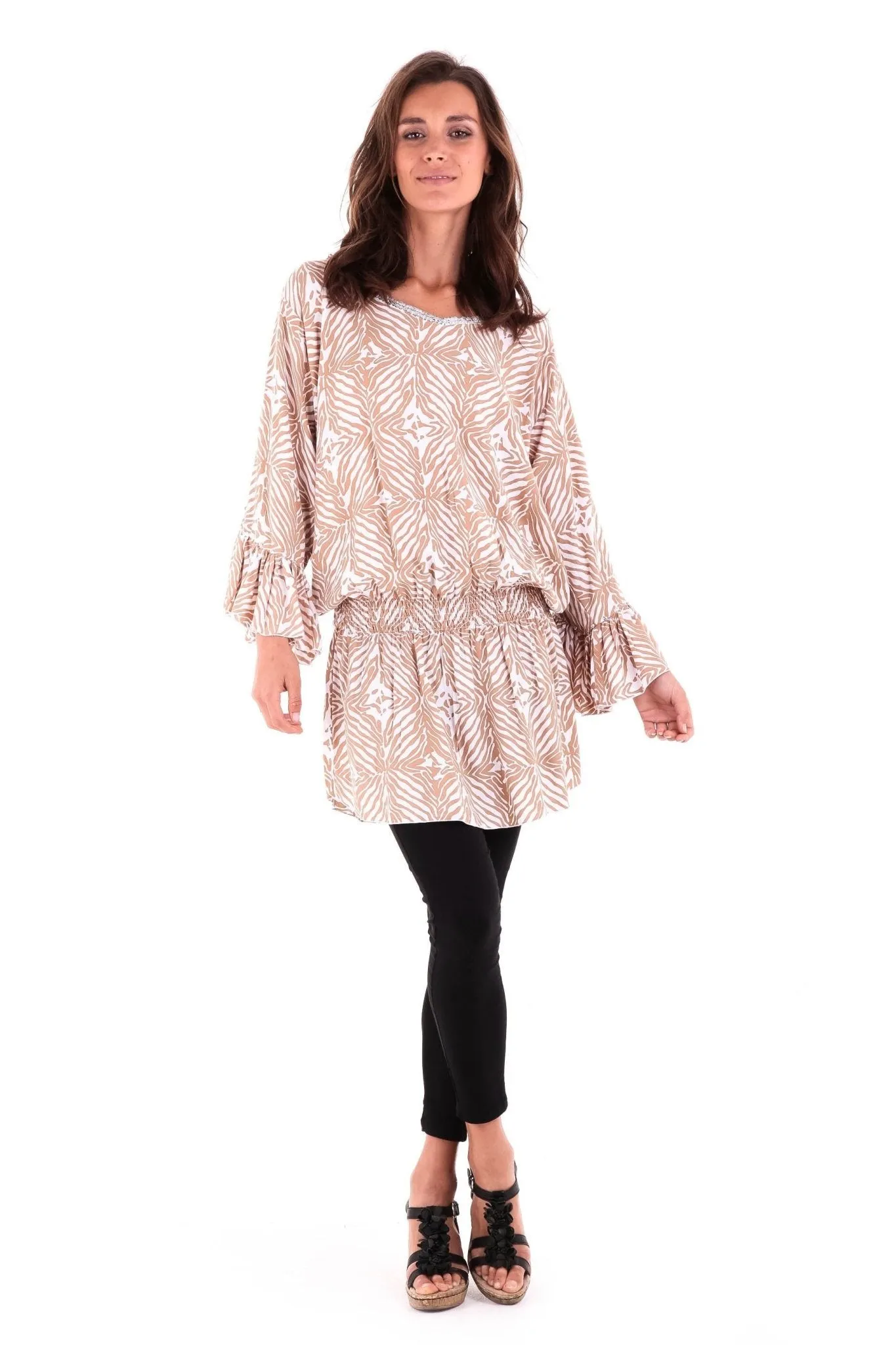 Tunic Top with Hand-Sewn Silver Sequins