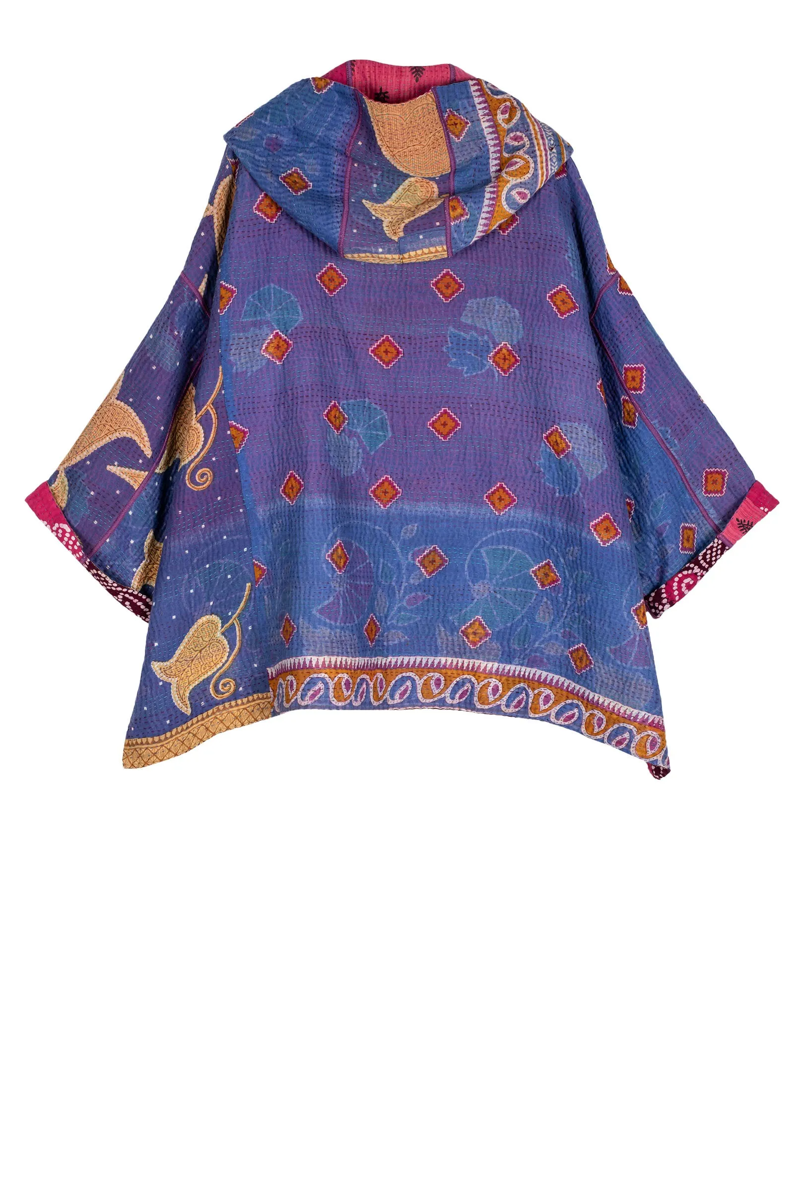 VINTAGE COTTON KANTHA HOODIE PONCHO - cv4064-0022a -