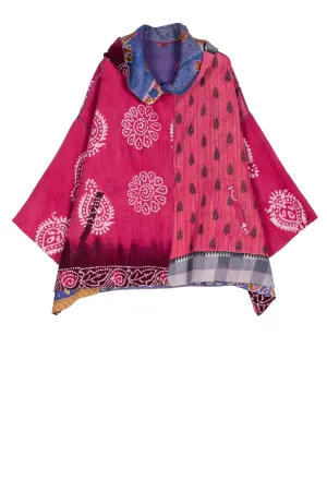 VINTAGE COTTON KANTHA HOODIE PONCHO - cv4064-0022a -