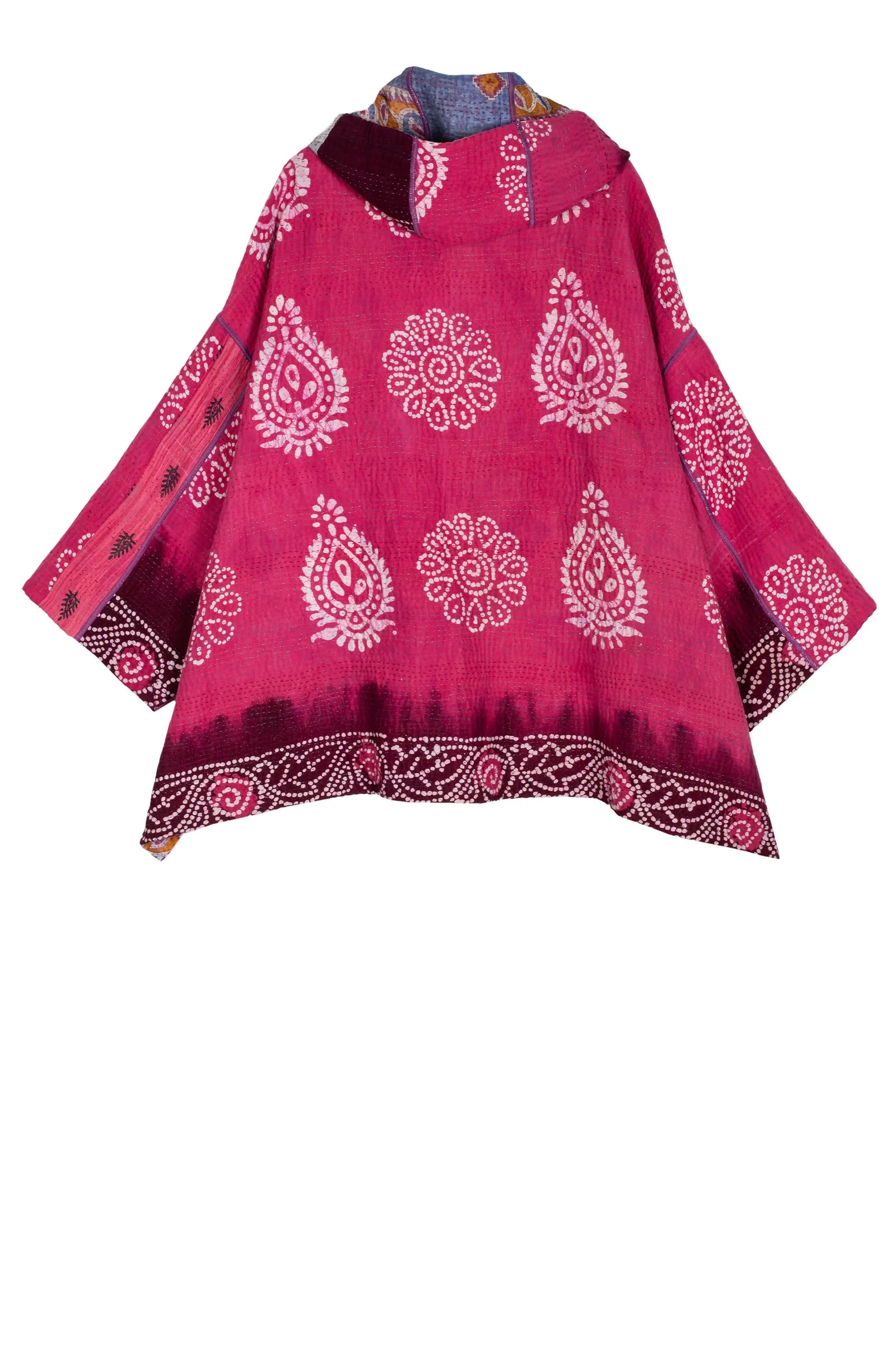 VINTAGE COTTON KANTHA HOODIE PONCHO - cv4064-0022a -