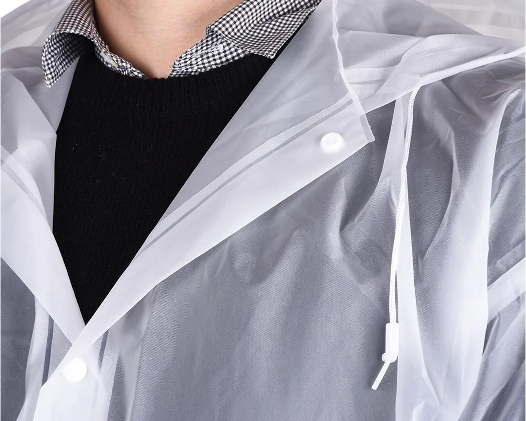 Waterproof Long Raincoat with Cap and Sleeves - White