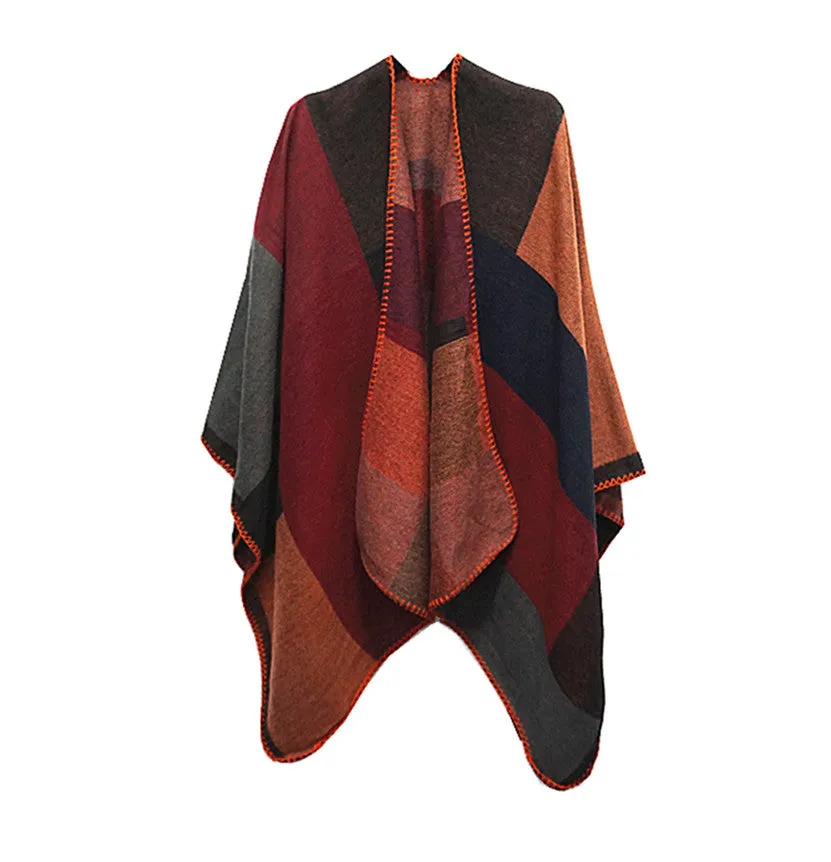 Winter Knitted Open Poncho Cape Shawl