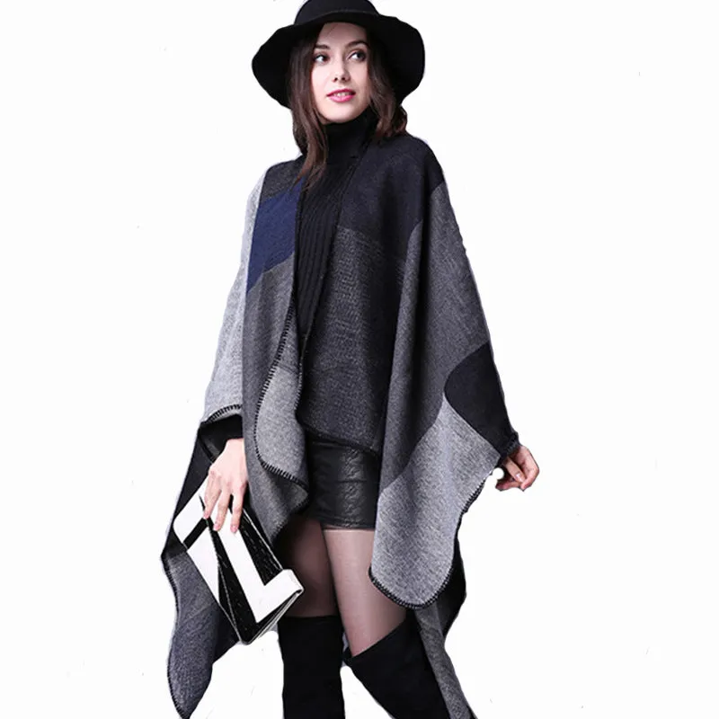 Winter Knitted Open Poncho Cape Shawl