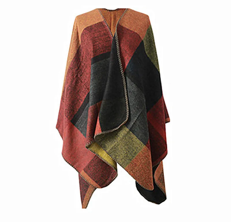 Winter Knitted Open Poncho Cape Shawl