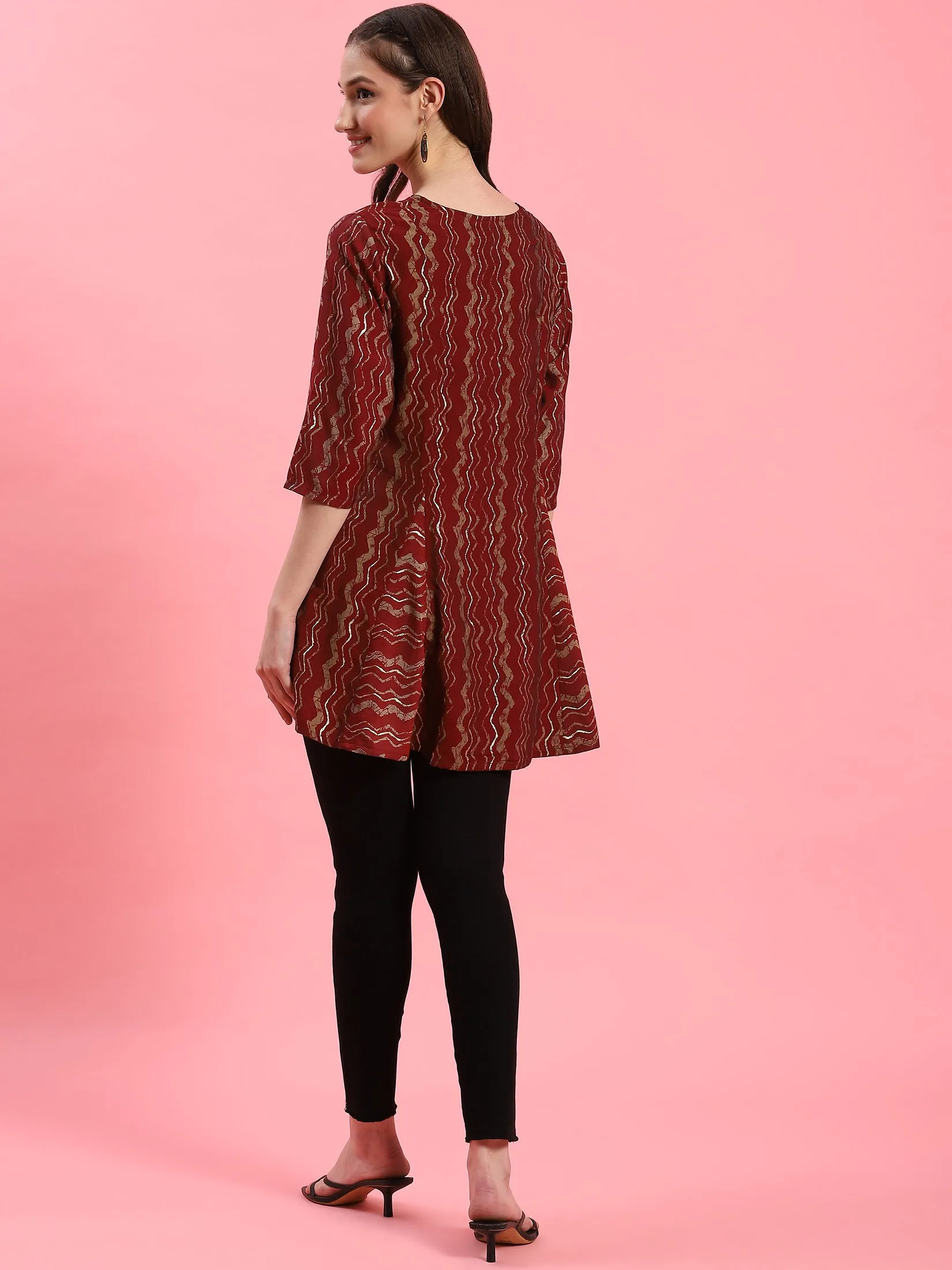 Women Maroon Stripe Printed Tunic