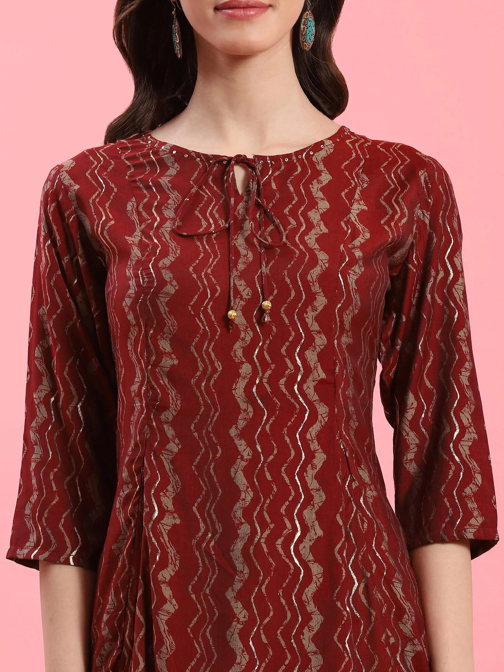 Women Maroon Stripe Printed Tunic