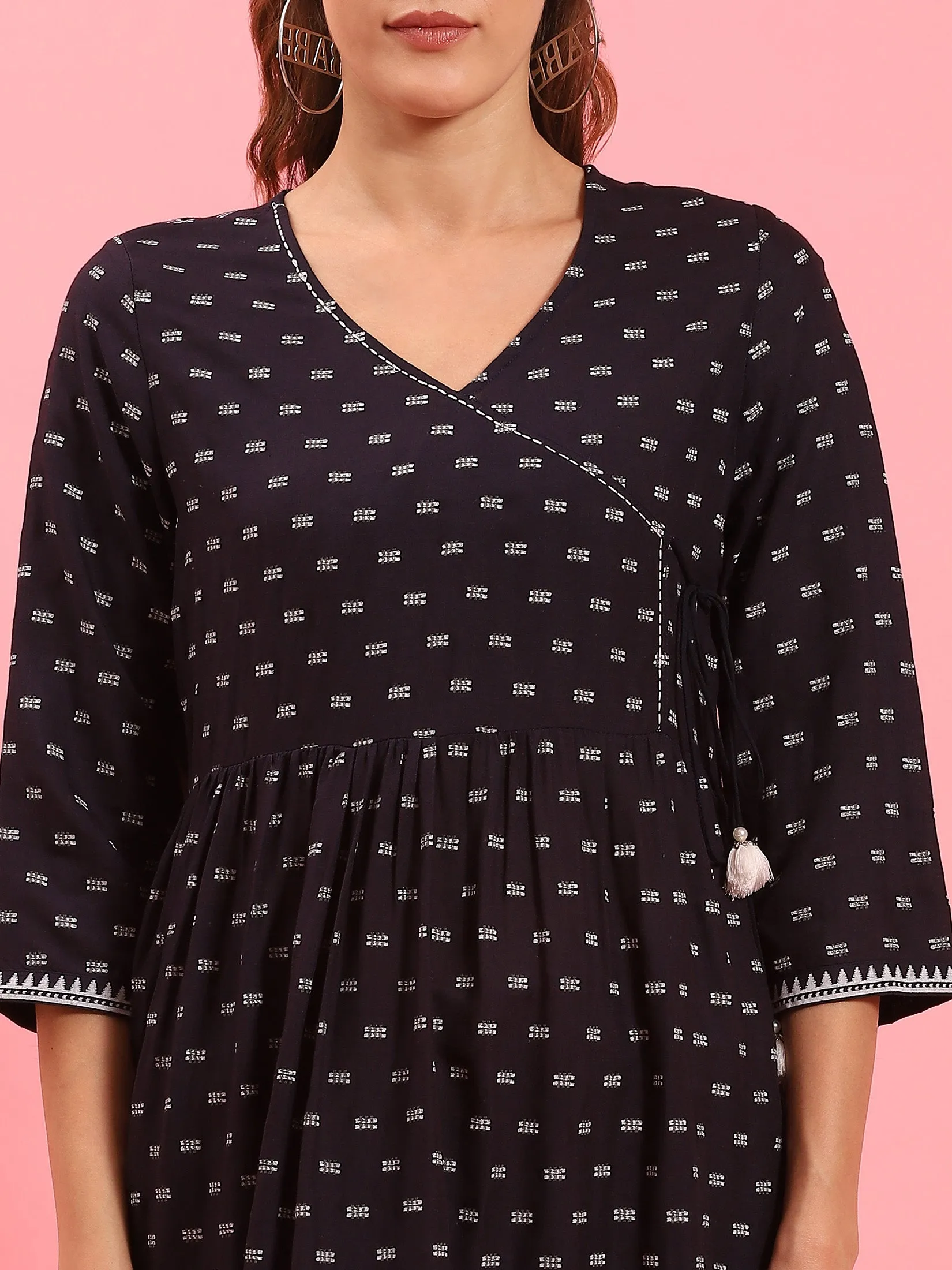 Women Navy Blue Geometric Printed Tunic