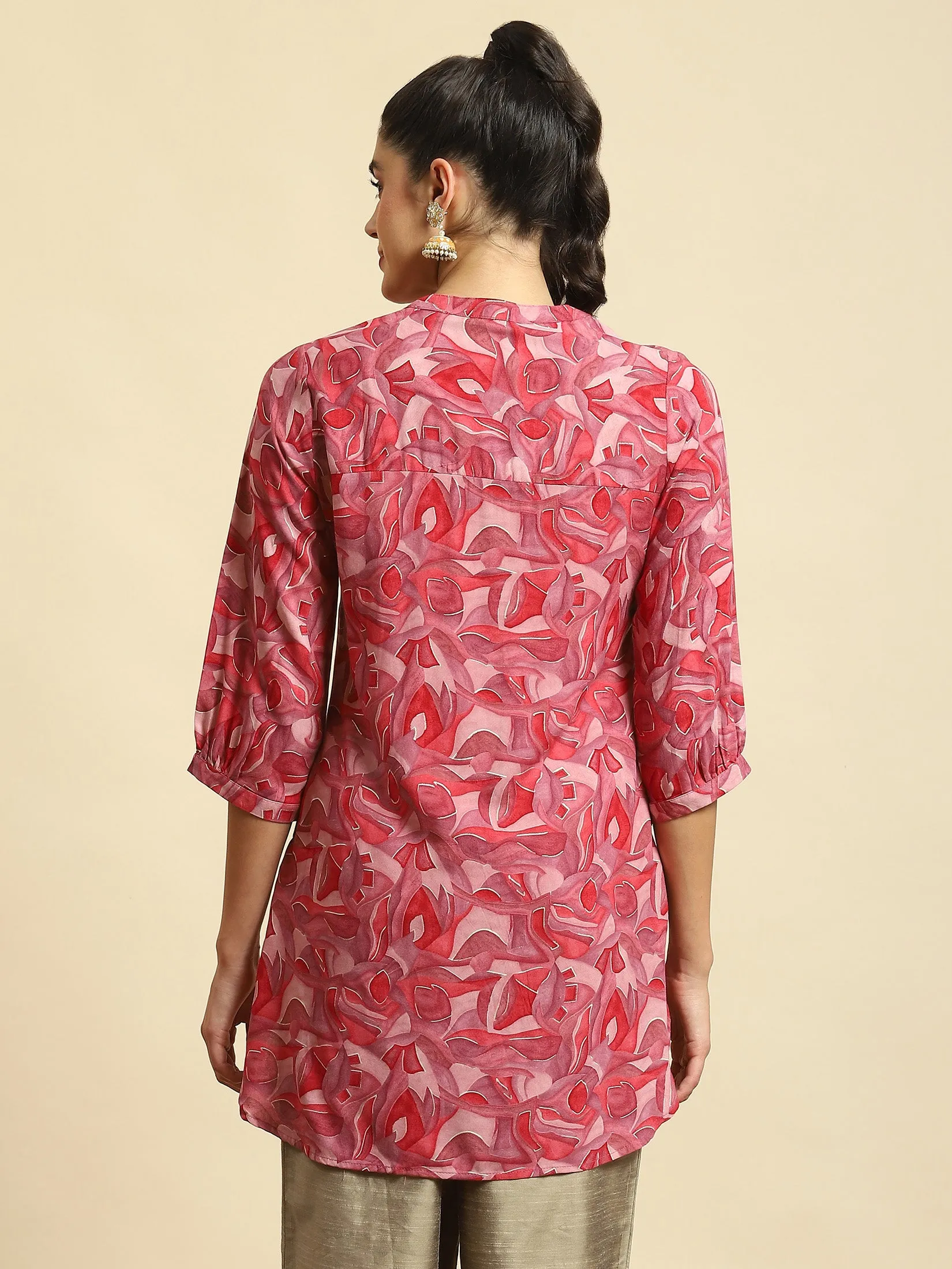 Women Pink Abstract Print Tunic