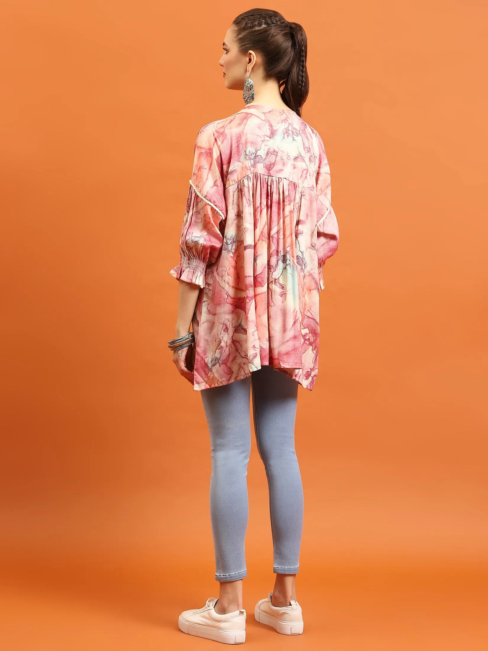 Women Pink Abstract Printed Tunic