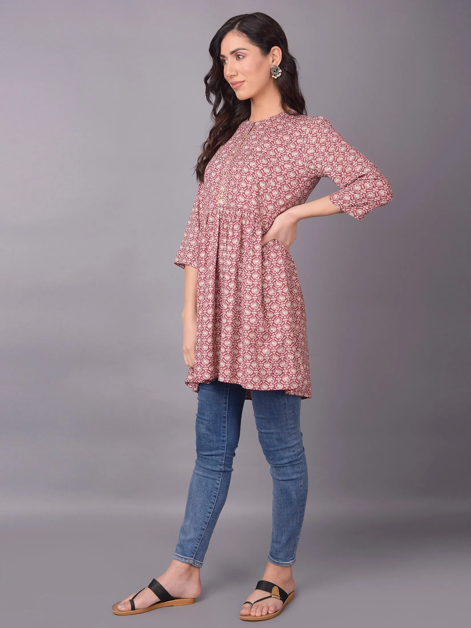 Women Pink Fit And Flare Printed Tunic