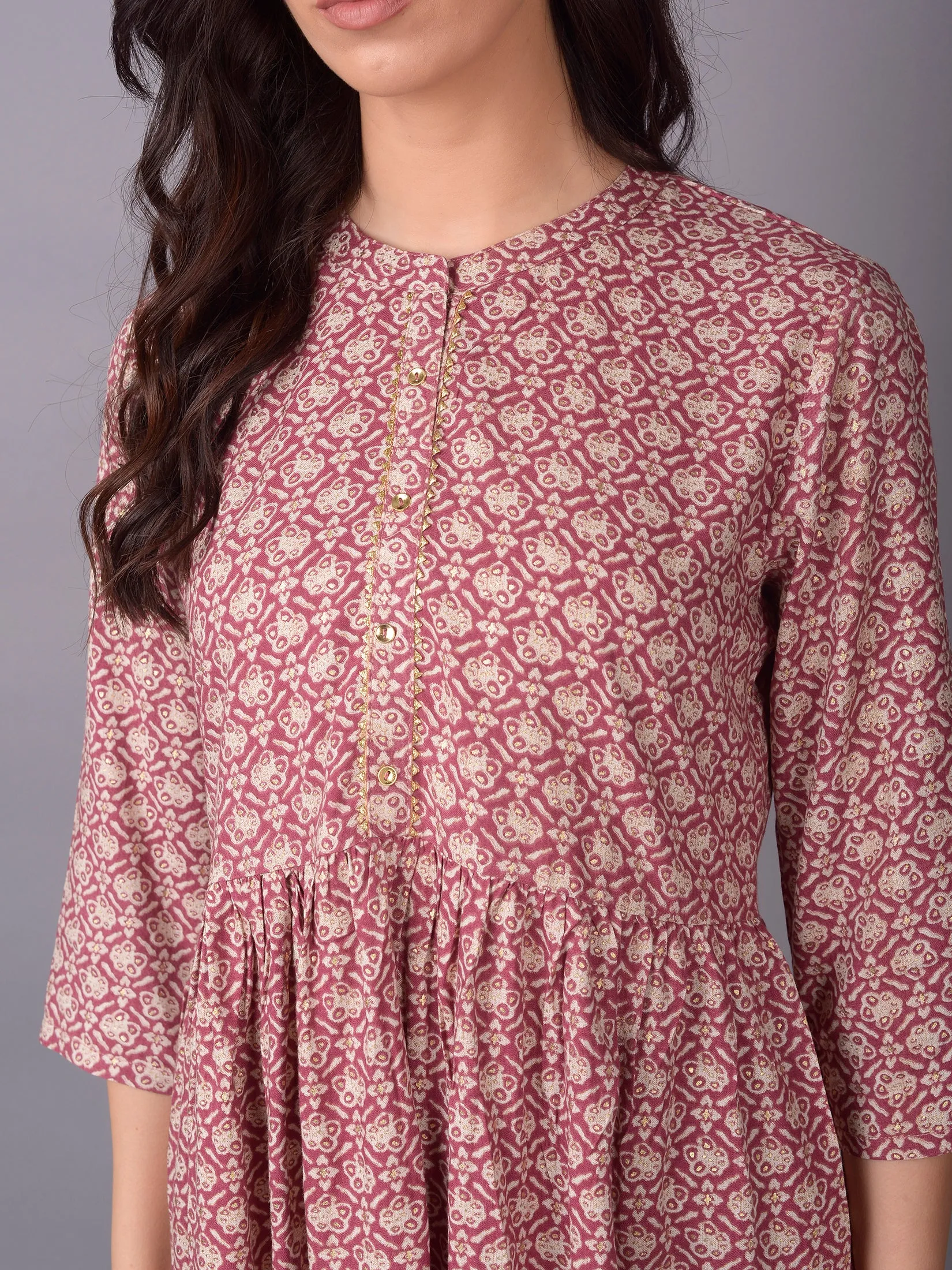 Women Pink Fit And Flare Printed Tunic