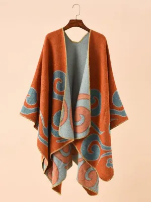 Women Poncho Printed Yellow Cape