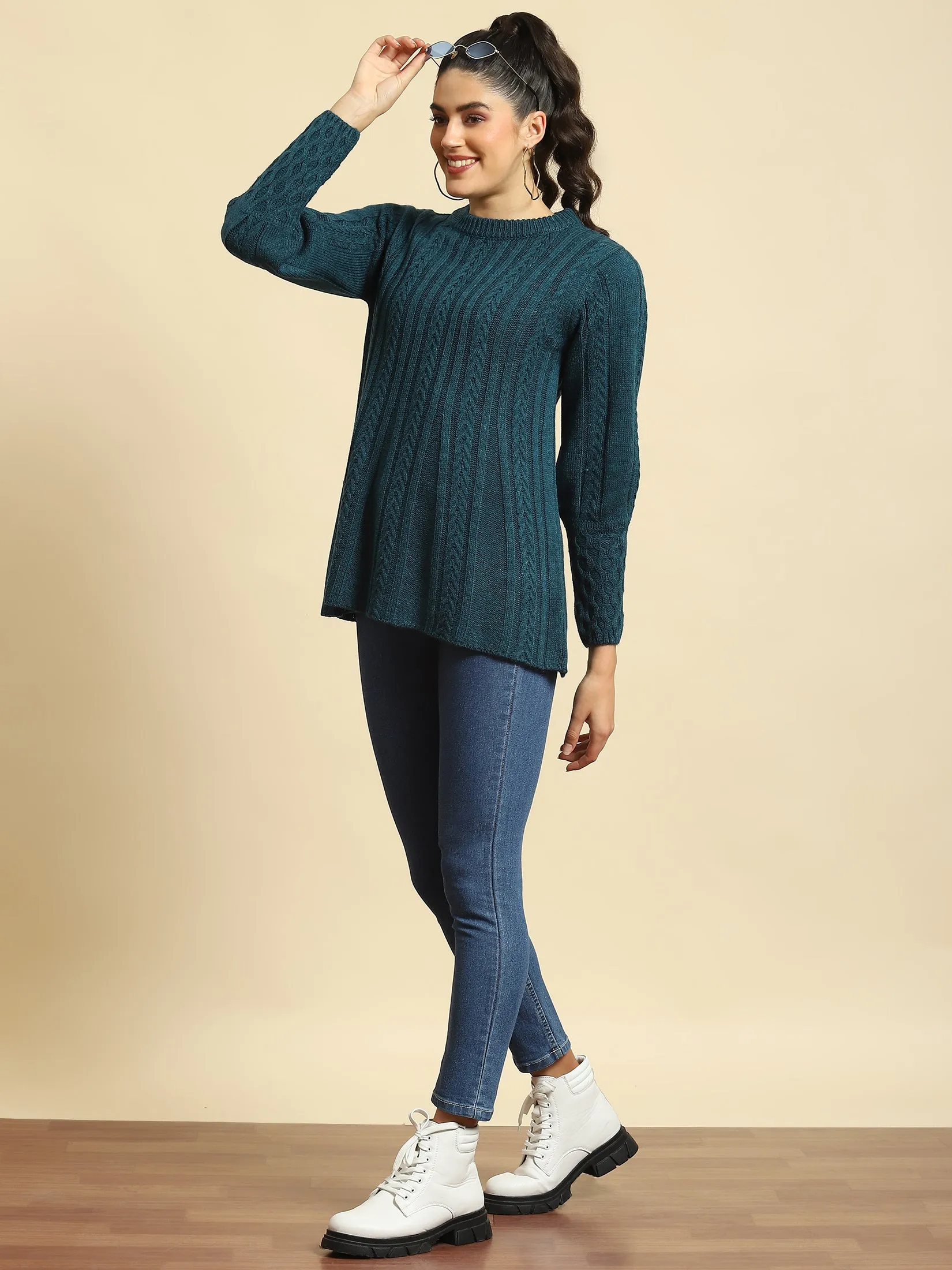 Women Teal Solid Tunic