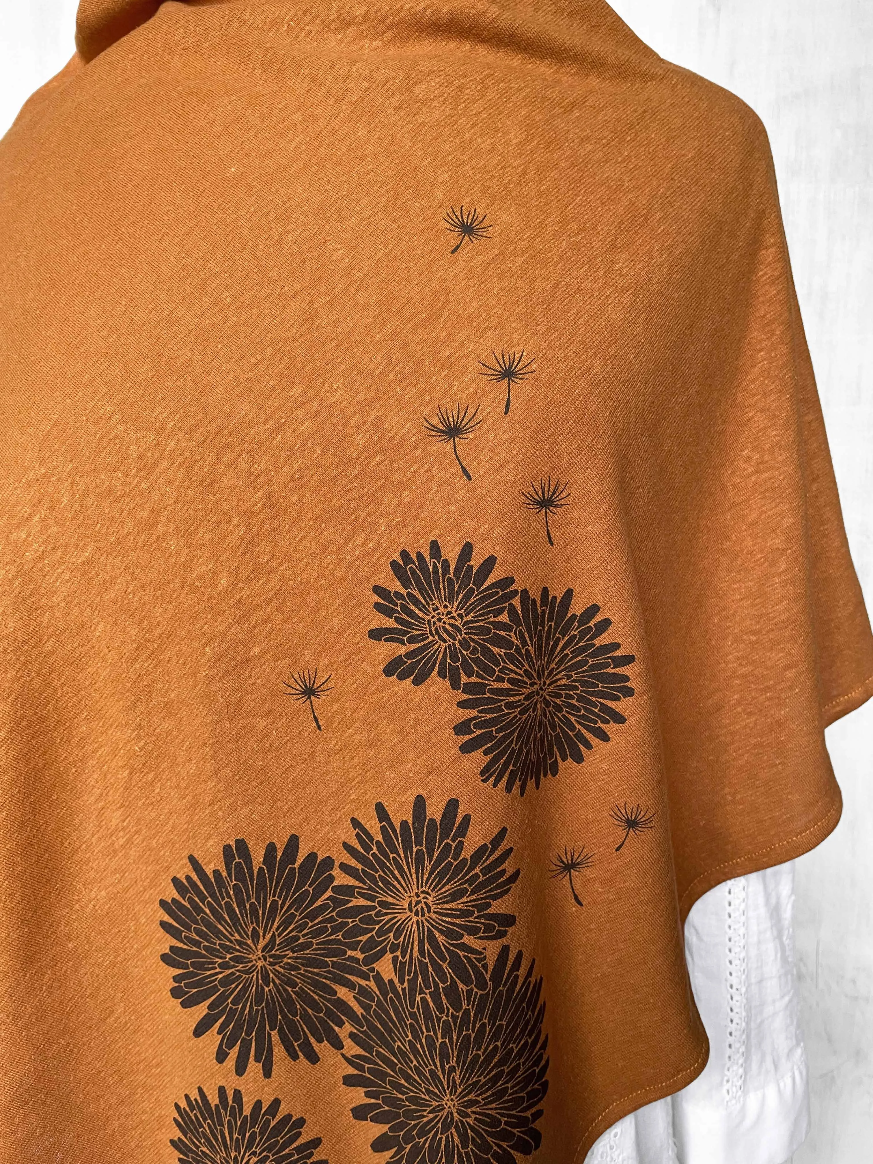 Women's Hemp / Organic Cotton Lightweight Poncho with Dandelion - Dark Apricot Orange