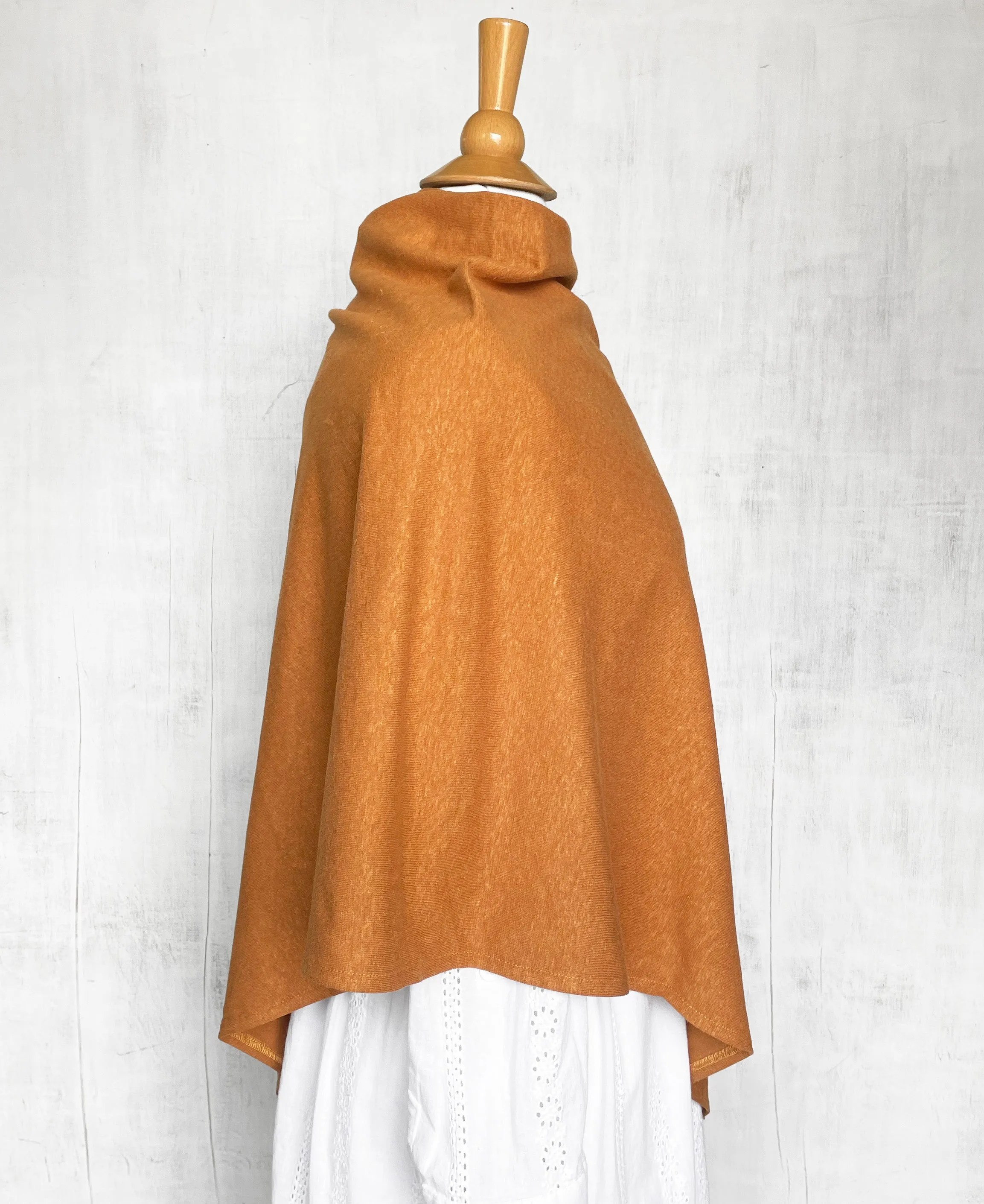 Women's Hemp / Organic Cotton Lightweight Poncho with Dandelion - Dark Apricot Orange