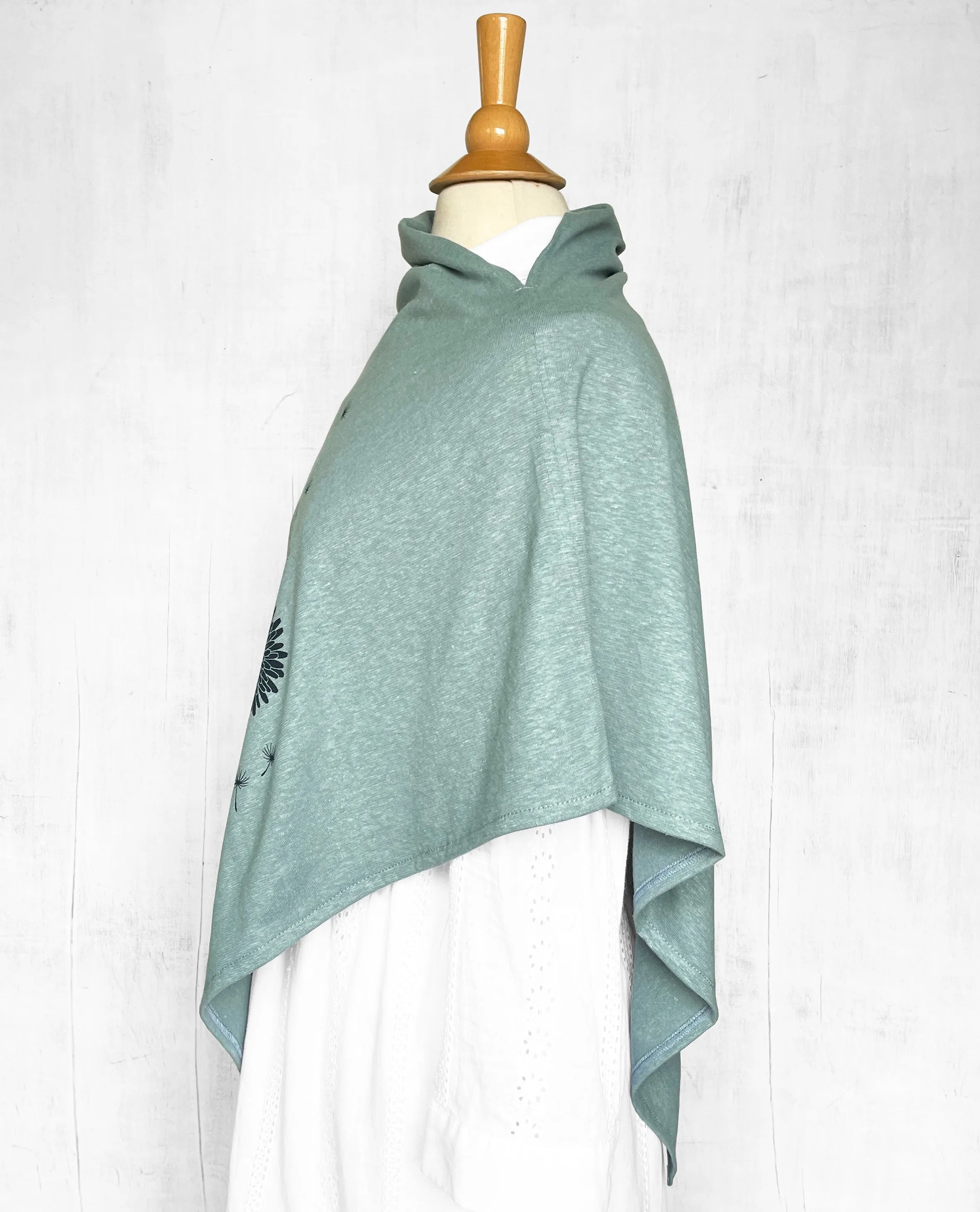 Women's Hemp / Organic Cotton Lightweight Poncho with Dandelion - Teal