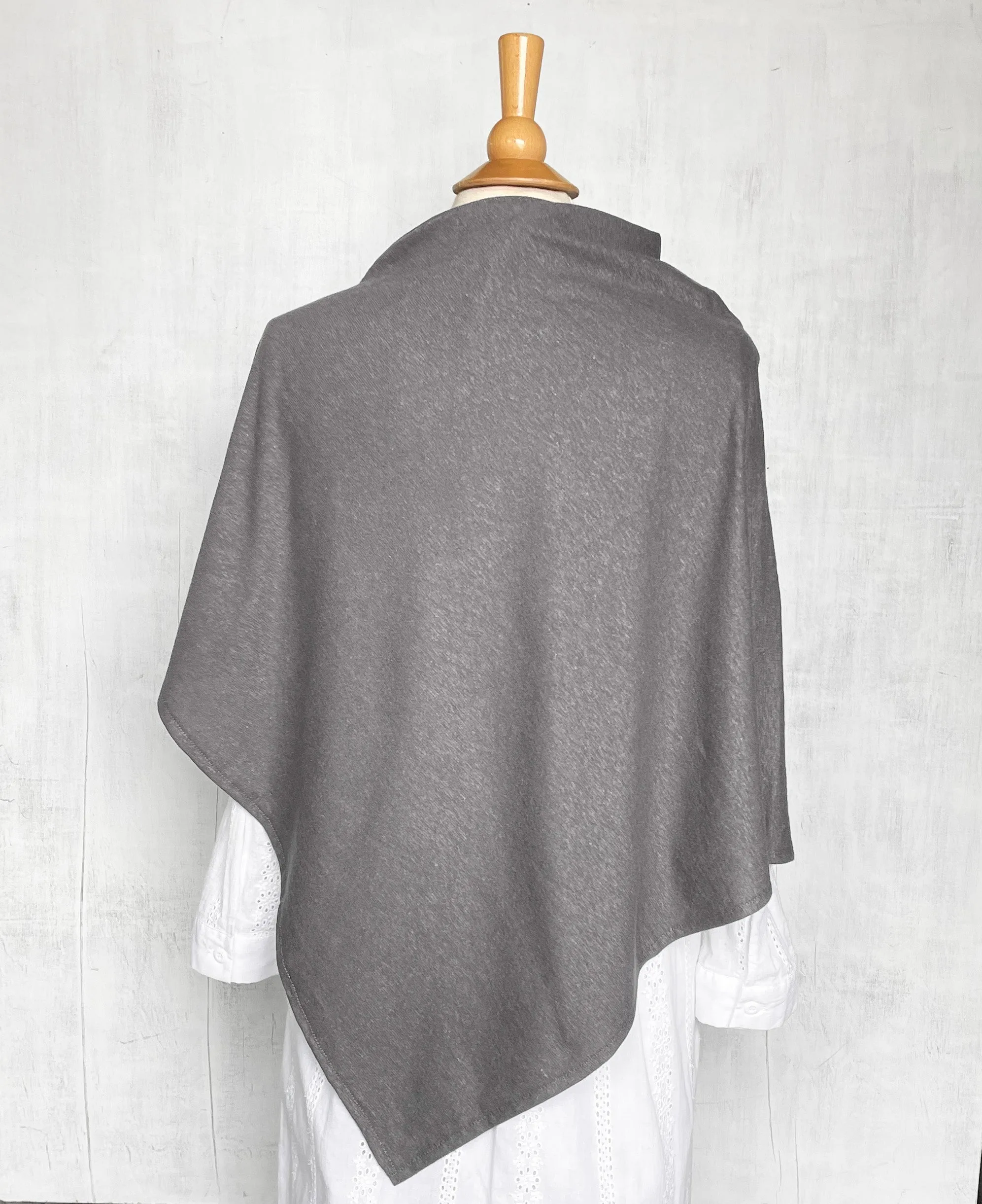 Women's Hemp / Organic Cotton Lightweight Poncho with Falling Feathers - Gray